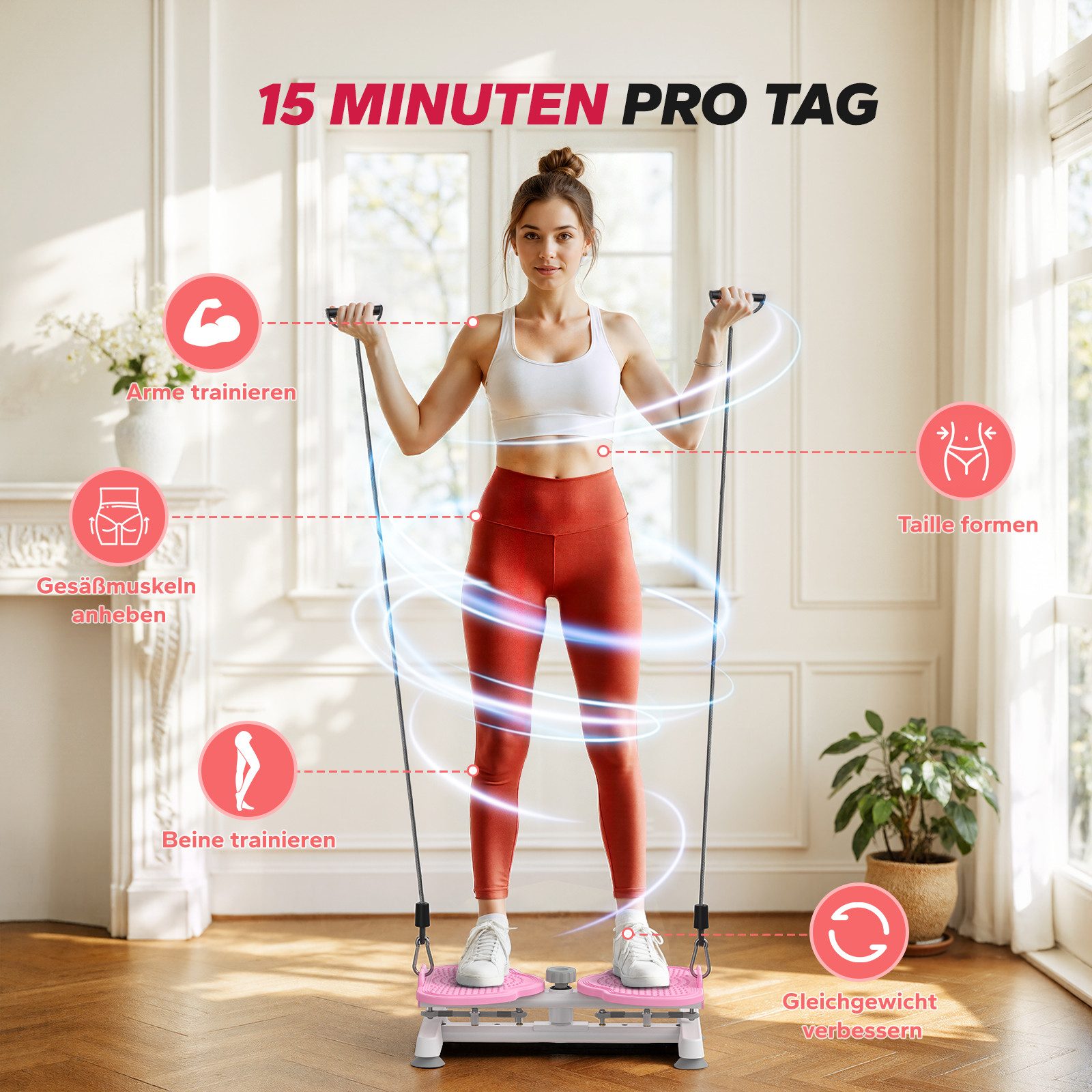 MERACH Multitrainer Twist Waist Disc Board, Bauchmuskel-Trainingsgerät, (mit verstärktem Kordelzug, Twist-Fit Drehscheibe, Massage-Fußsohle, 1-St., bis 136kg mit hochwertigen Zugseilen, Fußmassage, Bauchtrainer), rutschfester, geräuschloser Heimtrainer für effektiven Gewichtsverlust