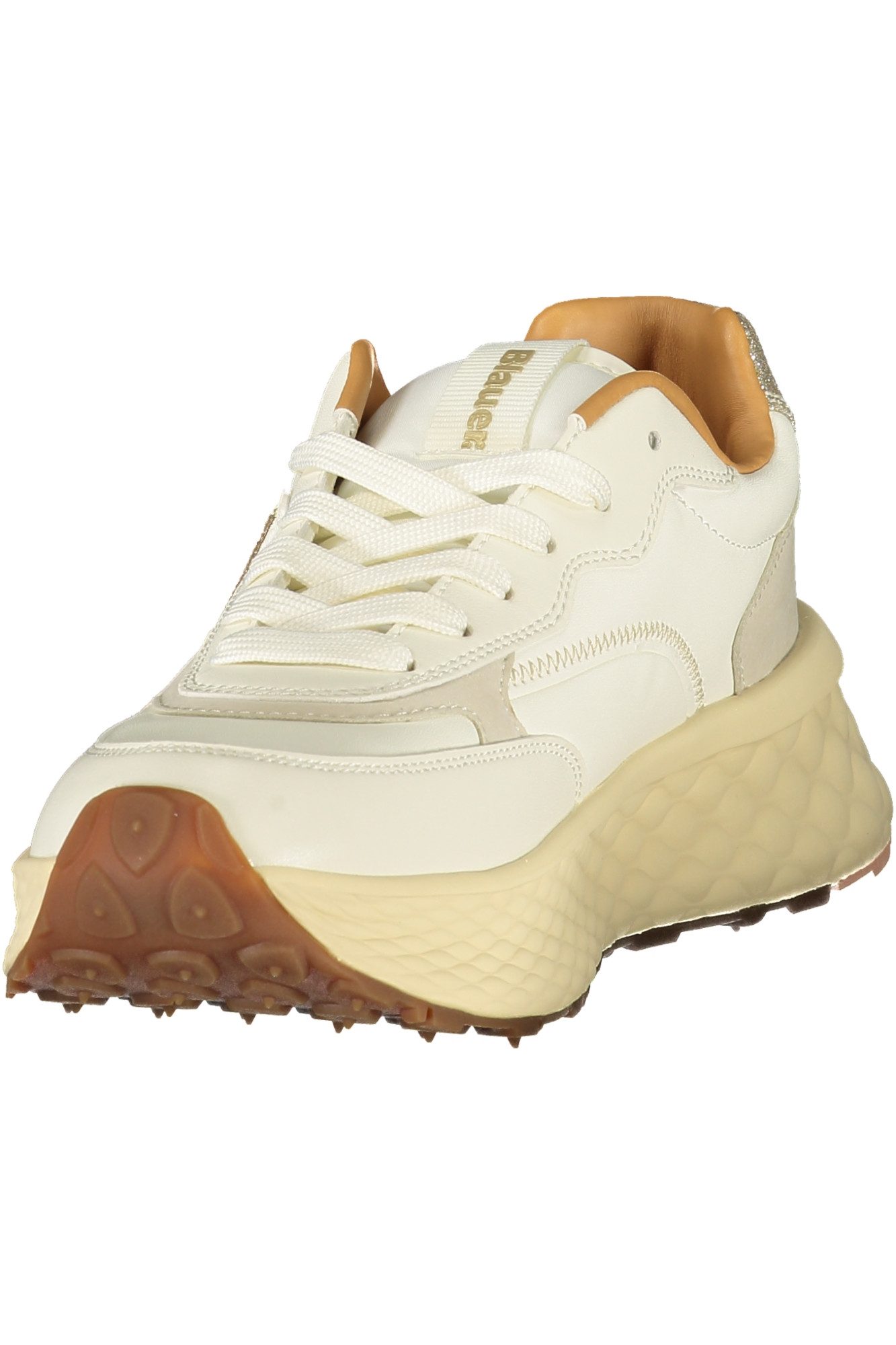 Blauer Sneaker Eleganter beiger Damensneaker mit goldenen Akzenten
