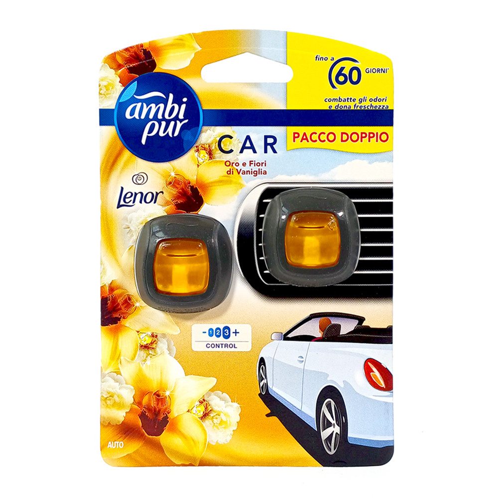 ambi pur Geruchsentferner Car Duft-Clips Gold & Vanilleblüten Duo-Pack (2x 2 ml) (Duo-Pack, Duo-Pack (2x 2ml), Lufterfrischer Clip für das Auto
