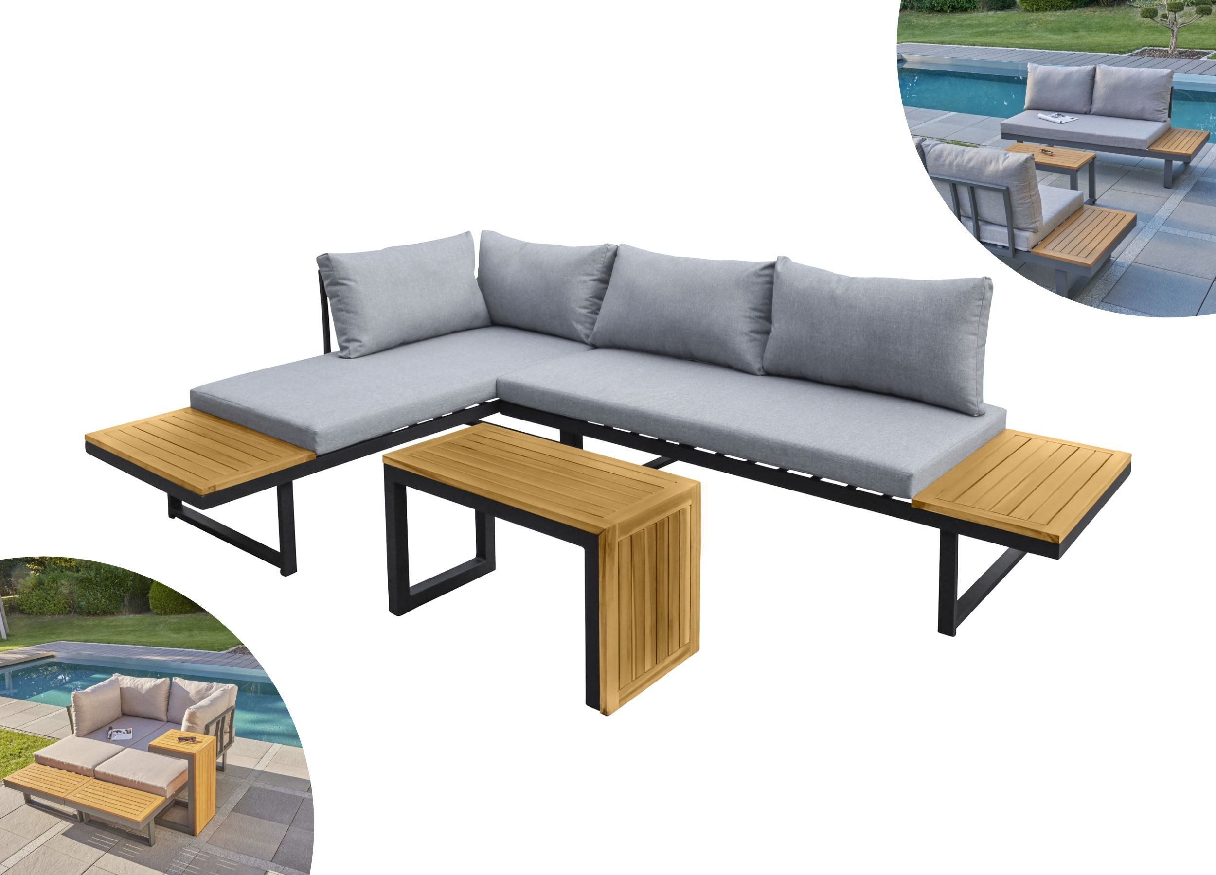 LC Garden Gartenlounge-Set »Sungardo« Gartenlounge Set 3tlg. Gartenset Anthrazit aus Aluminium, (Set, 1 Tisch / 2 Sofa, inkl. Auflagen), inkl. Auflagen, individuell stellbar