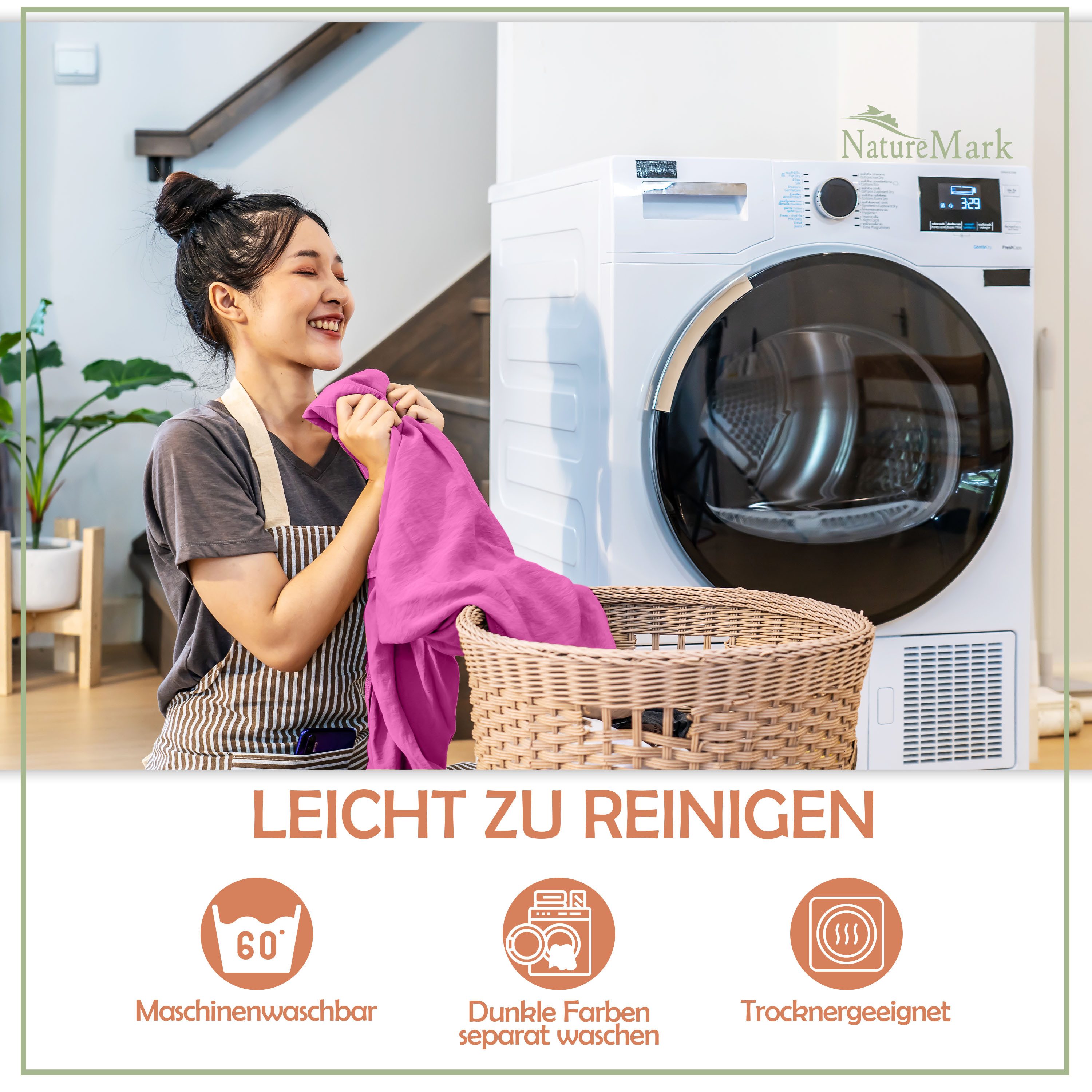 NatureMark Spannbettlaken Gebürstete Mikrofaser, Polyester, Gummizug: rundum, viele Größen und Farben Markenware (90x200 cm, Pink) – Bild 5 von 5