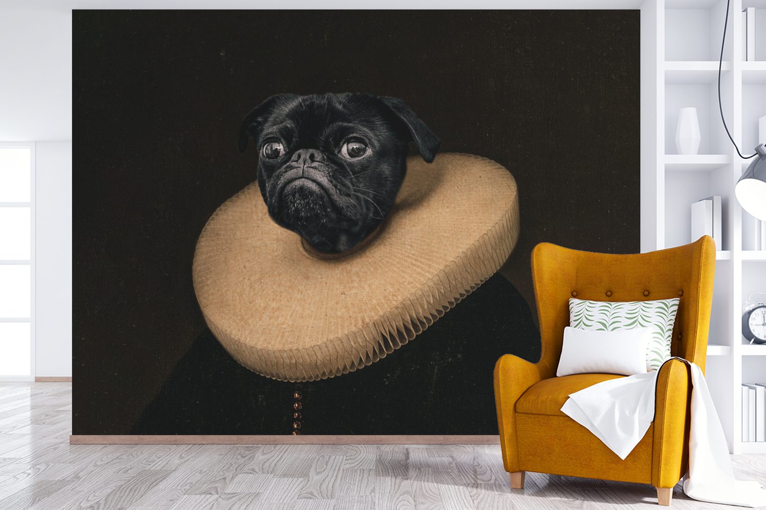 MuchoWow Fototapete Hund - Gemälde Wallpaper (6 Wohnzimmer, Matt, für Kinderzimmer, Tierkopf, Schlafzimmer, St), bedruckt, Tapete Vinyl 