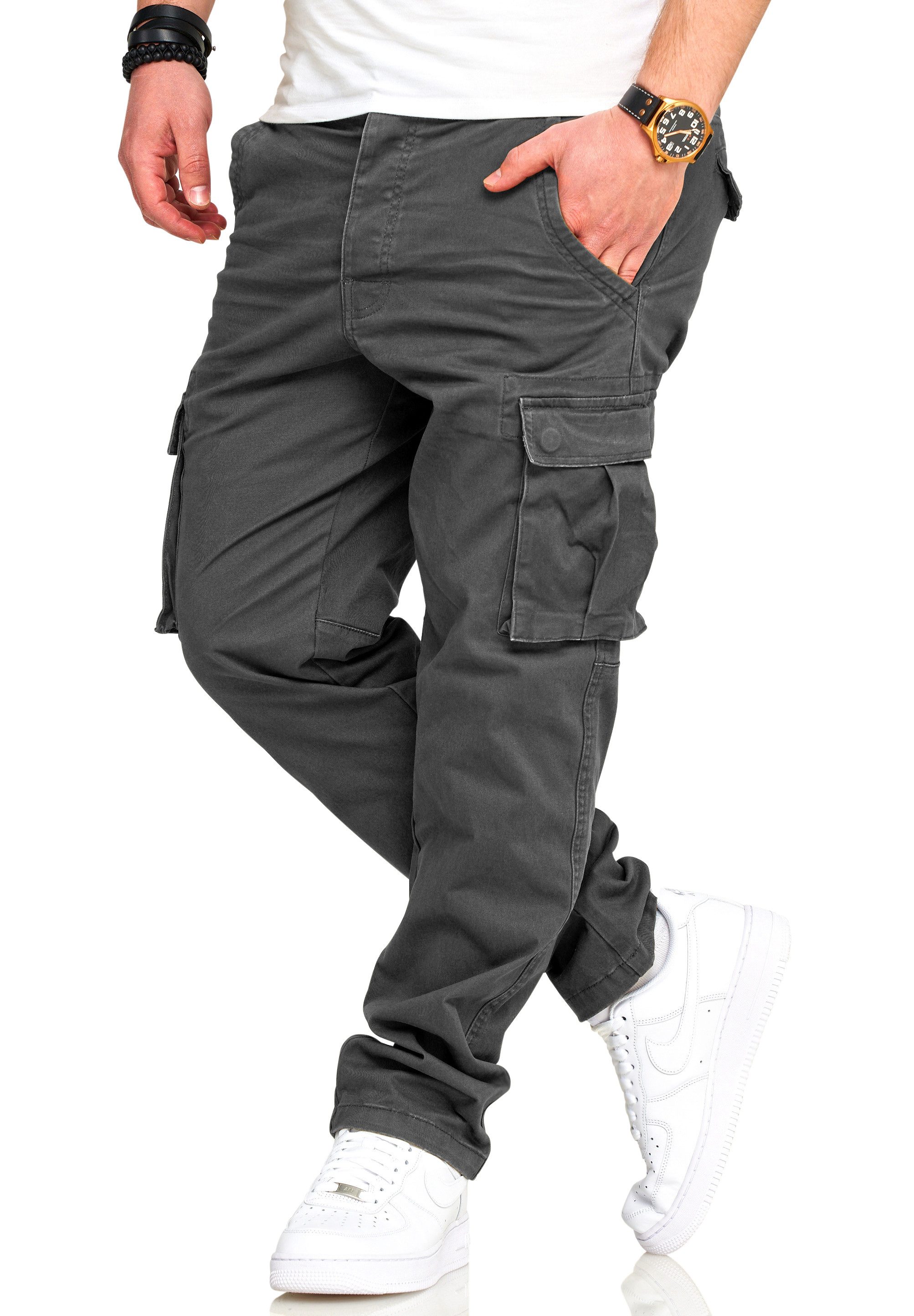 DAILY COTTON Cargohose als Stoffhose mit Stretch Chino Cargo Hose mit Gürtelschlaufen für Herren