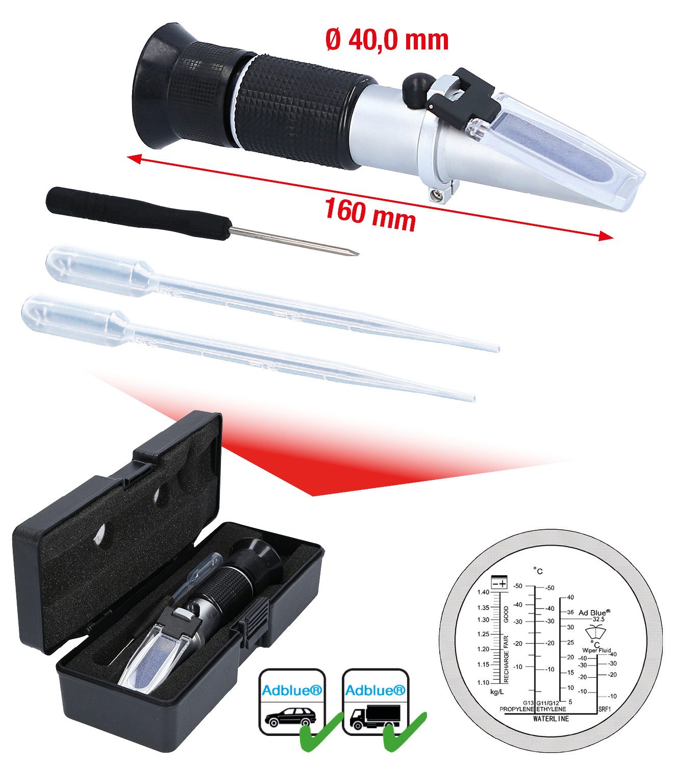 KS Tools Lasermessgerät Refraktometer - optisches Prüfgerät für Batterieflüssigkeit, Frostsch