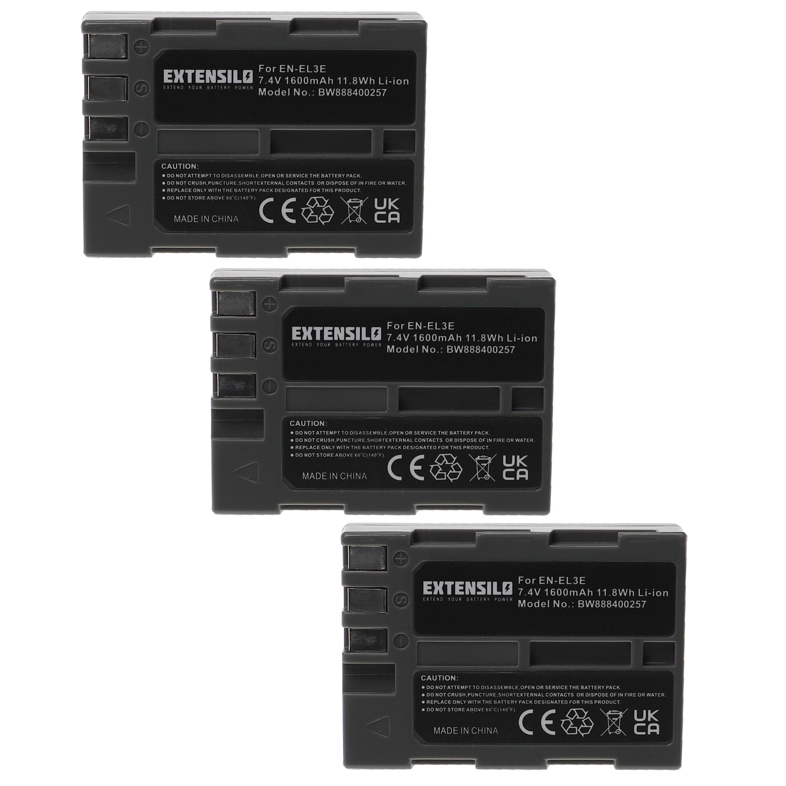 Extensilo Ersatz für Nikon EN-EL3e für Kamera-Akku Li-Ion 1600 mAh (7,4 V)