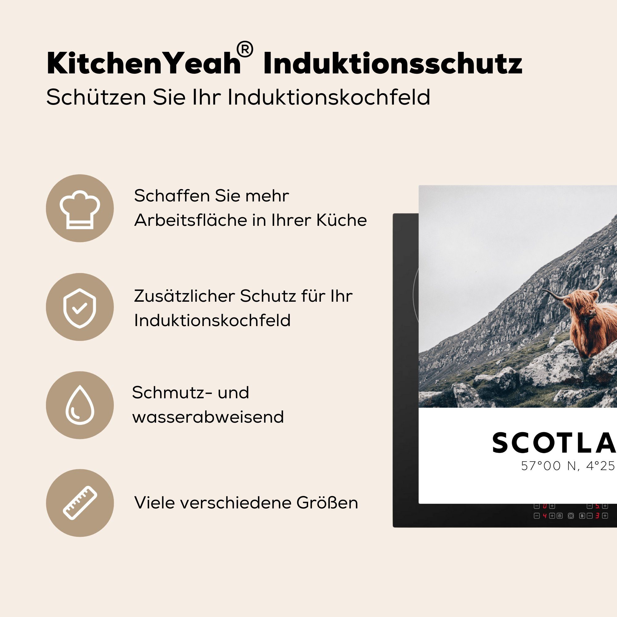 - Ceranfeldabdeckung, MuchoWow 78x78 tlg), Arbeitsplatte - küche Berge, Schottland (1 cm, Highlander für Herdblende-/Abdeckplatte Vinyl,
