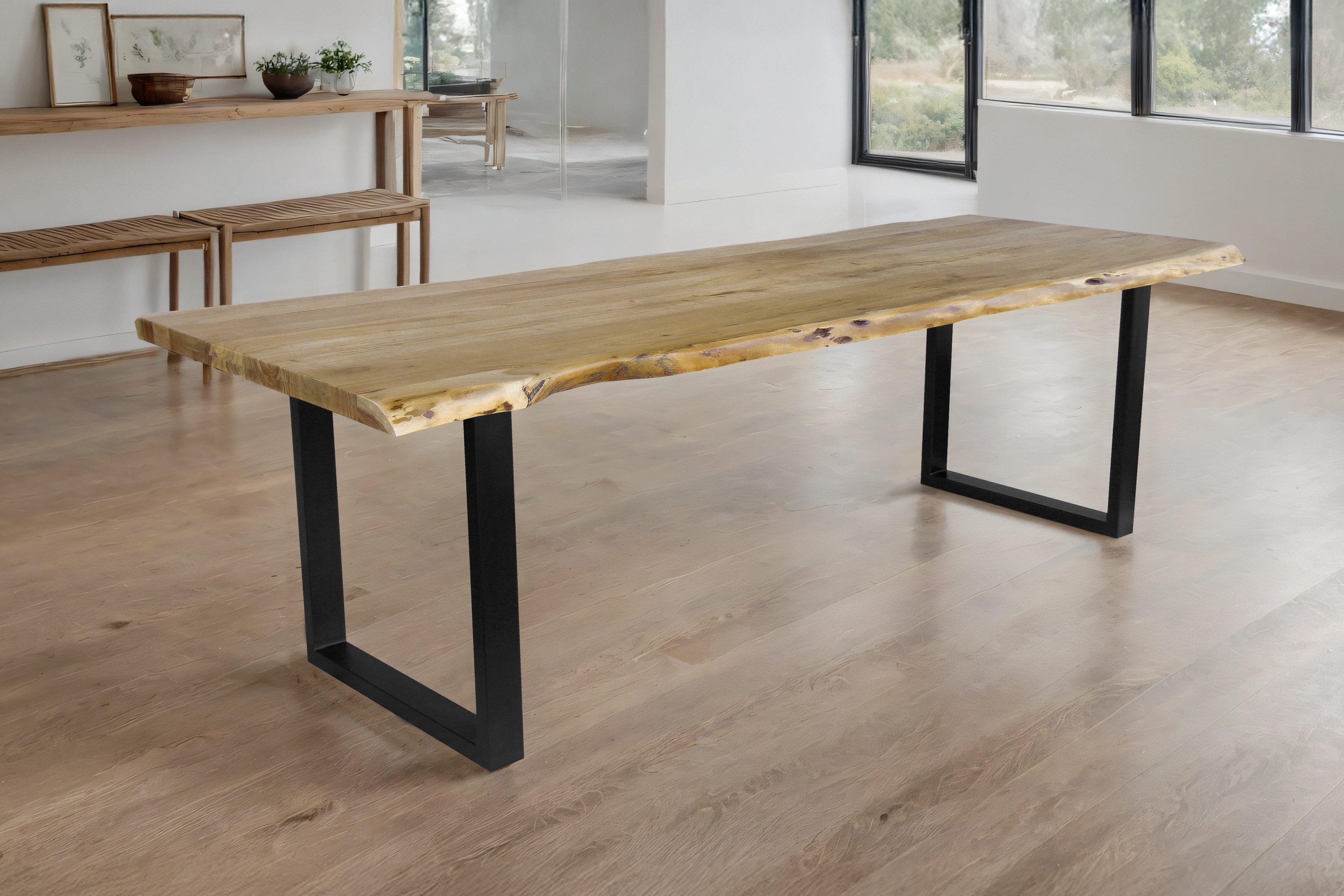 SAM® Baumkantentisch Cali, massives Akazien- oder Mangoholz, Metallgestell U-Form, bis 3m