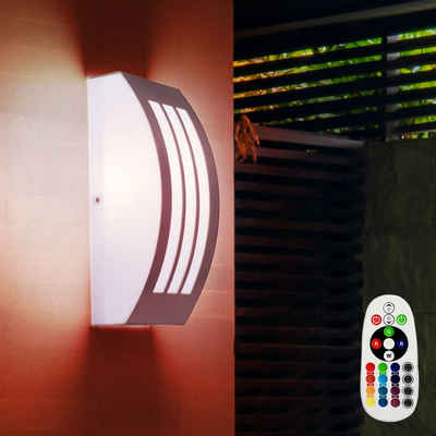 etc-shop Außen-Wandleuchte, Leuchtmittel inklusive, Warmweiß, Farbwechsel, Edelstahl Wand Leuchte Fernbedienung Fassaden Außen Lampe