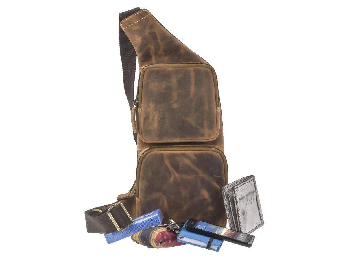 Greenburry Umhängetasche Vintage, Crossbag 24x43cm, Schultertasche, Leder, antikbraun