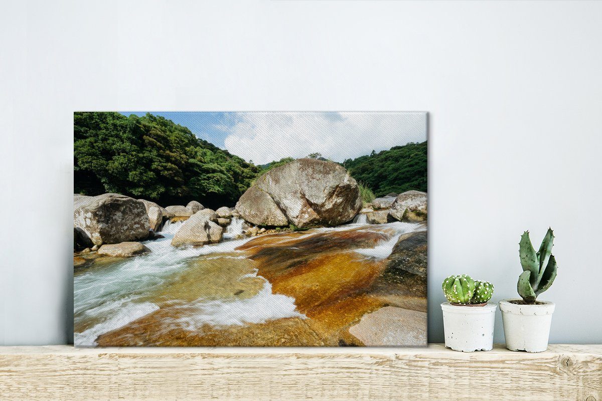 OneMillionCanvasses® Leinwandbild Wasser zwischen den Felsen von St), cm Yakushima in Aufhängefertig, Wanddeko, Leinwandbilder, 30x20 Wandbild Japan, (1