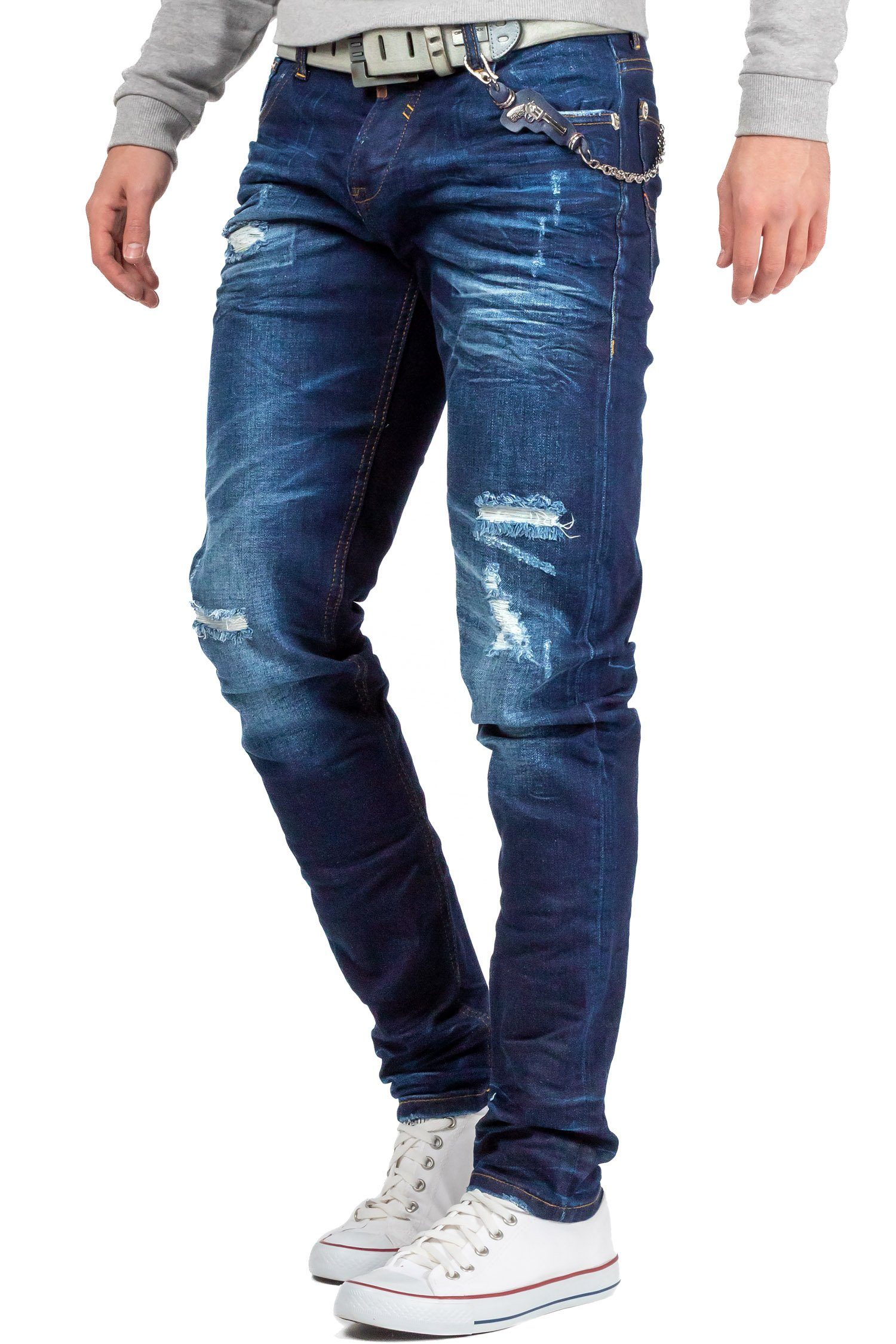 Cipo & Baxx Slim-fit-Jeans Herren Slim Fit Jeans Stonewashed BA-CD392 Destroyed Look