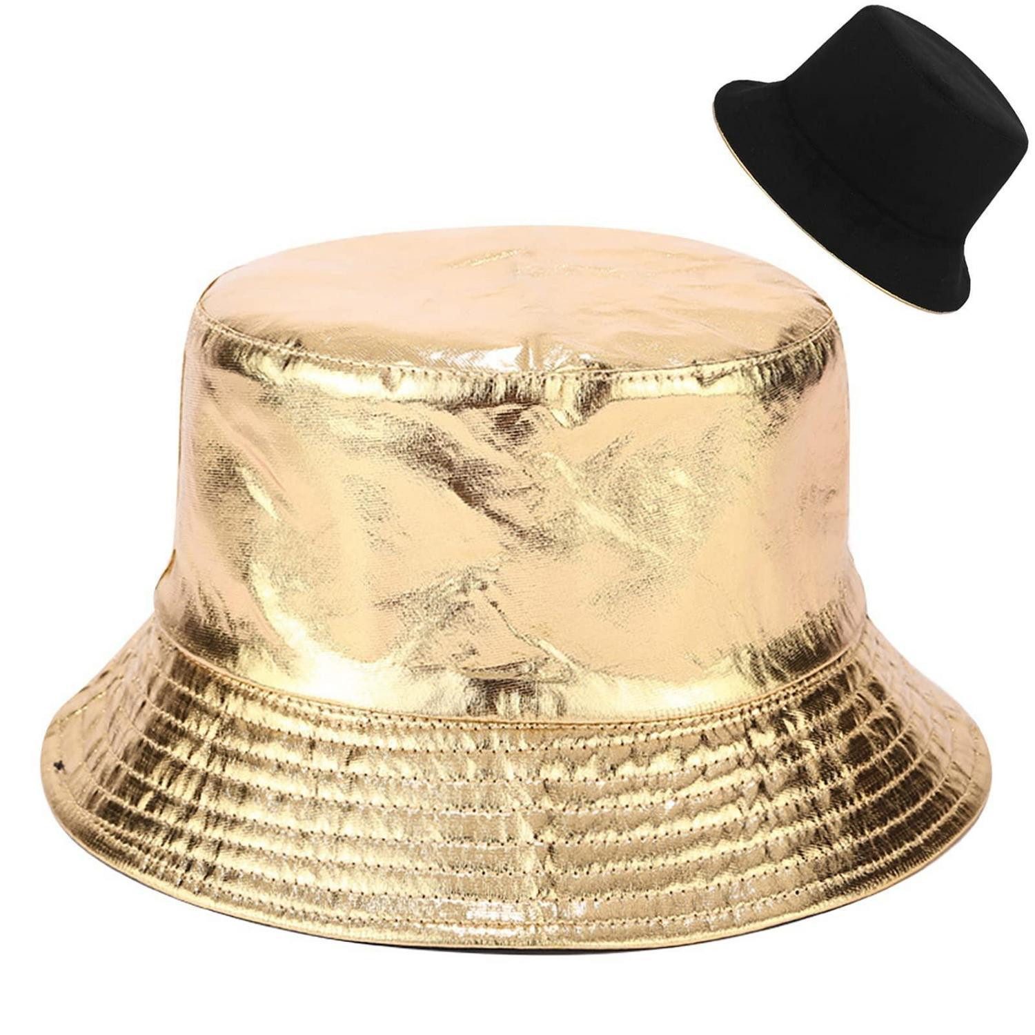 LuxusKollektion Fischerhut Damen Fischerhut Reversibel Schwarz Gold (1-St)
