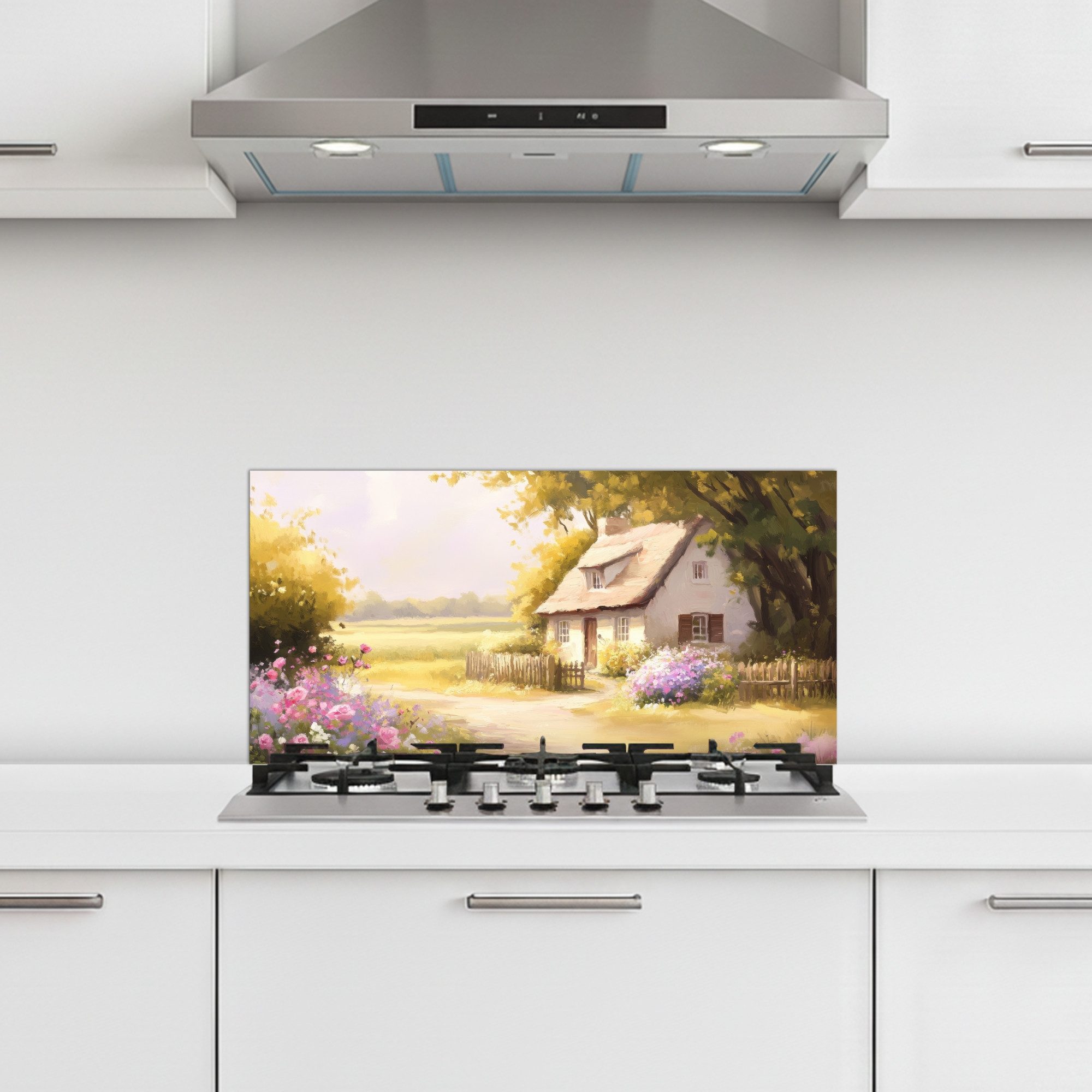 KitchenYeah Küchenrückwand selbstklebend (keine Folie) Landhaus - Holz - Blumen, (1-tlg), Spritzschutz Herd Wand, Küchen Deko, 70x30 cm