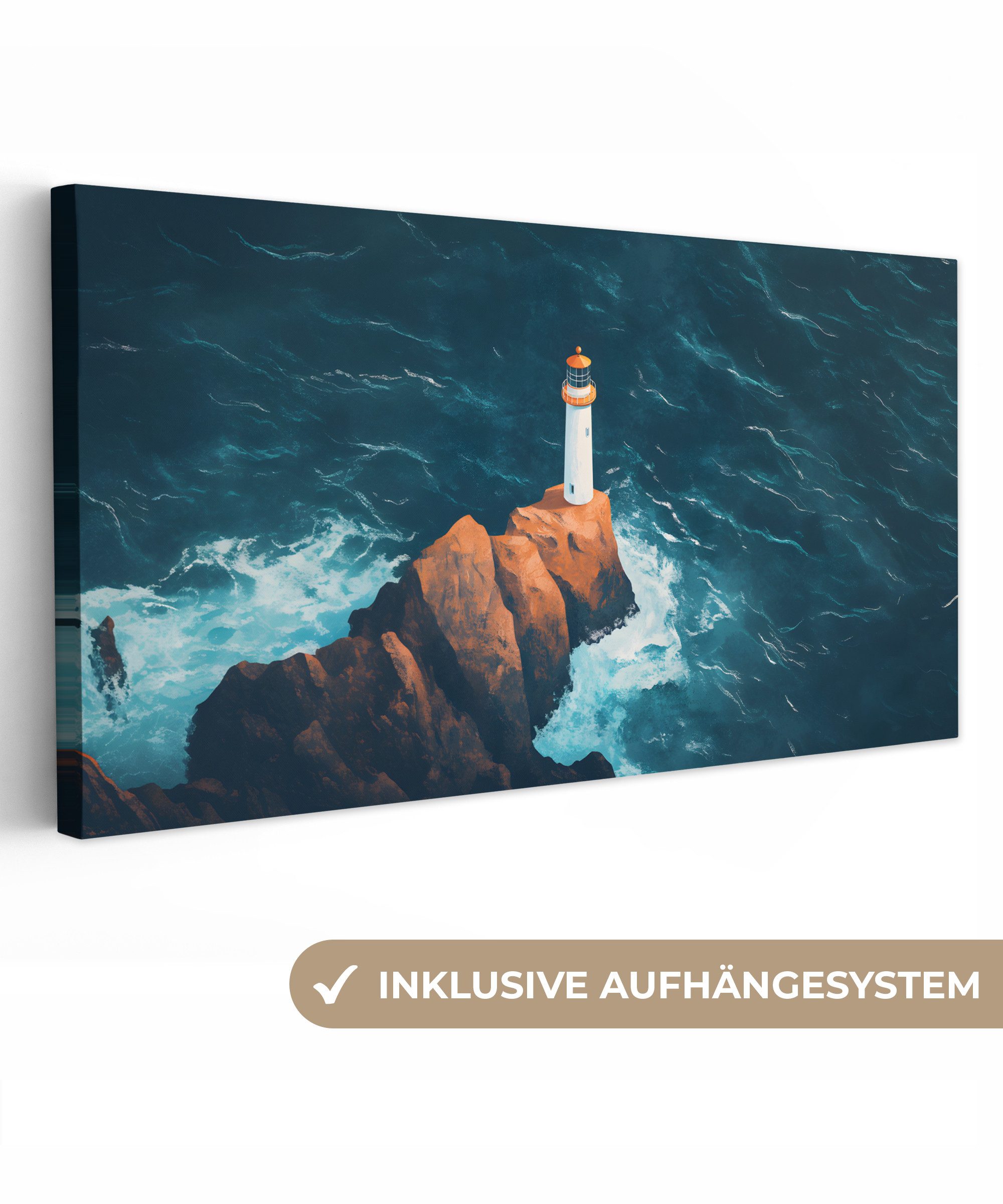 OneMillionCanvasses® Leinwandbild Panorama Leuchtturm - Felsen günstig online kaufen