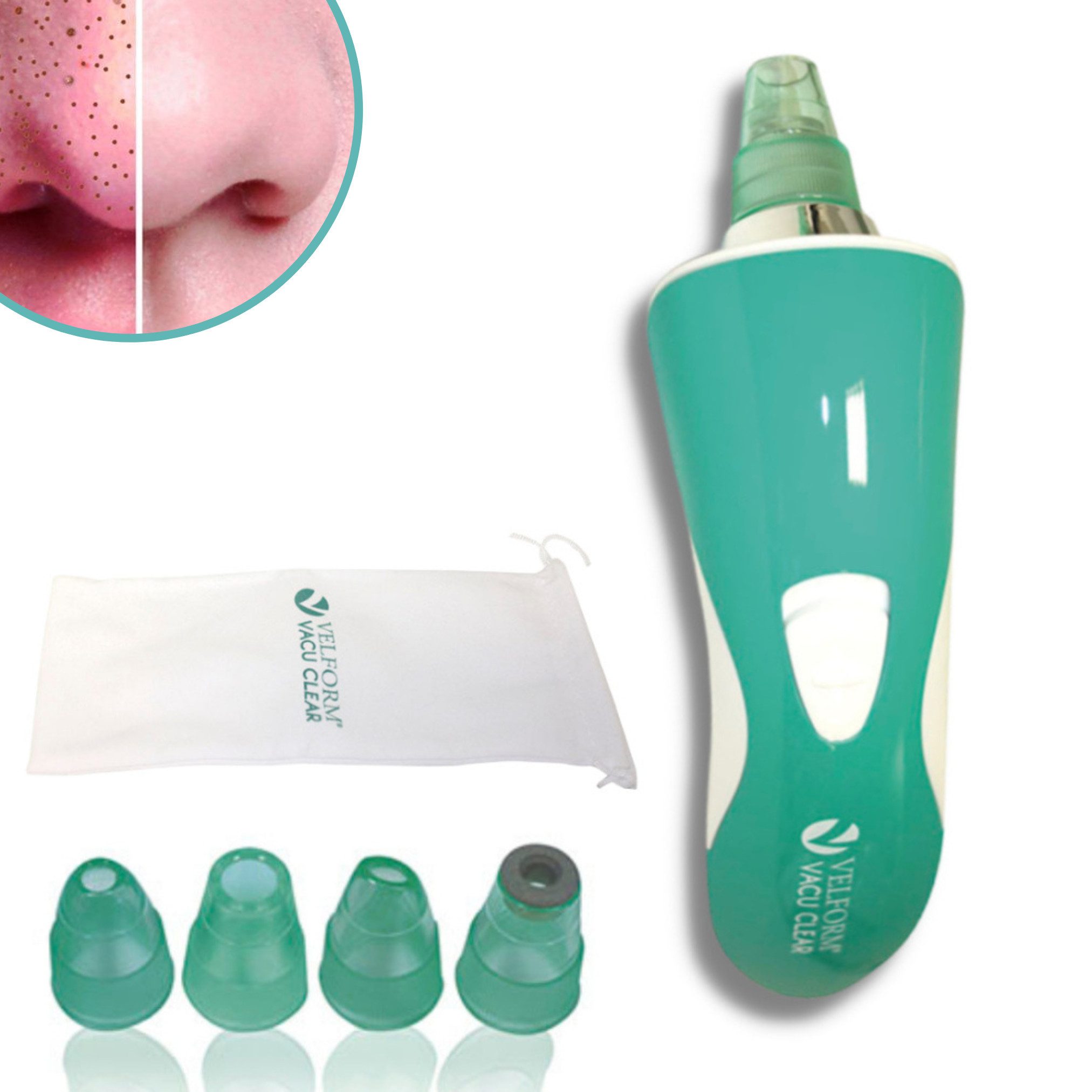 Velform® Porenreiniger Vacu Clear, 6-tlg., Porensauger Gesicht mit 4 Aufsätzen, saubere und jugendliche Haut