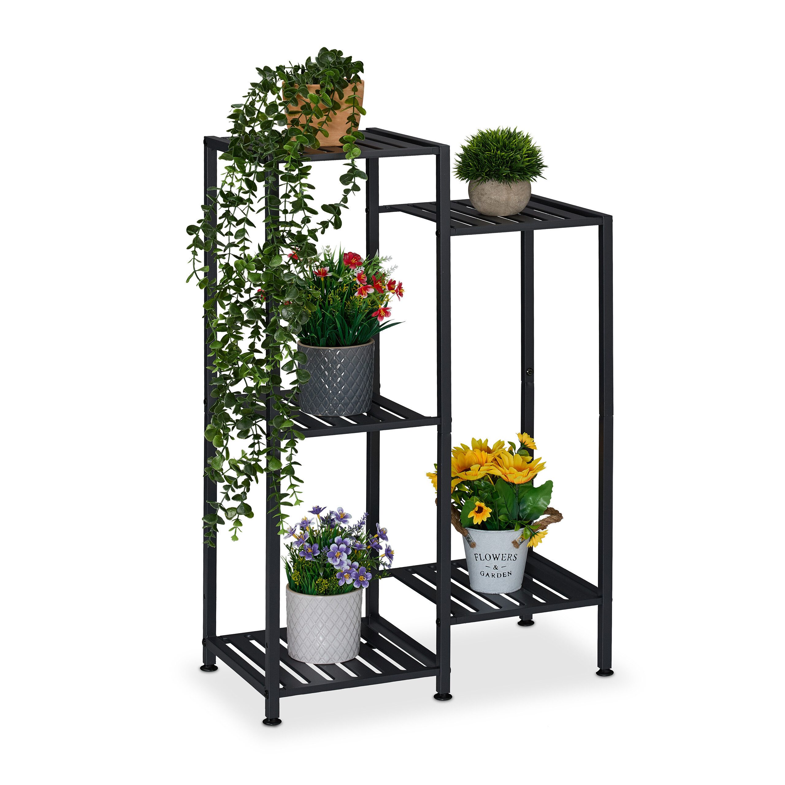 relaxdays Pflanzentreppe Blumenregal aus Metall, schwarz, günstig online kaufen