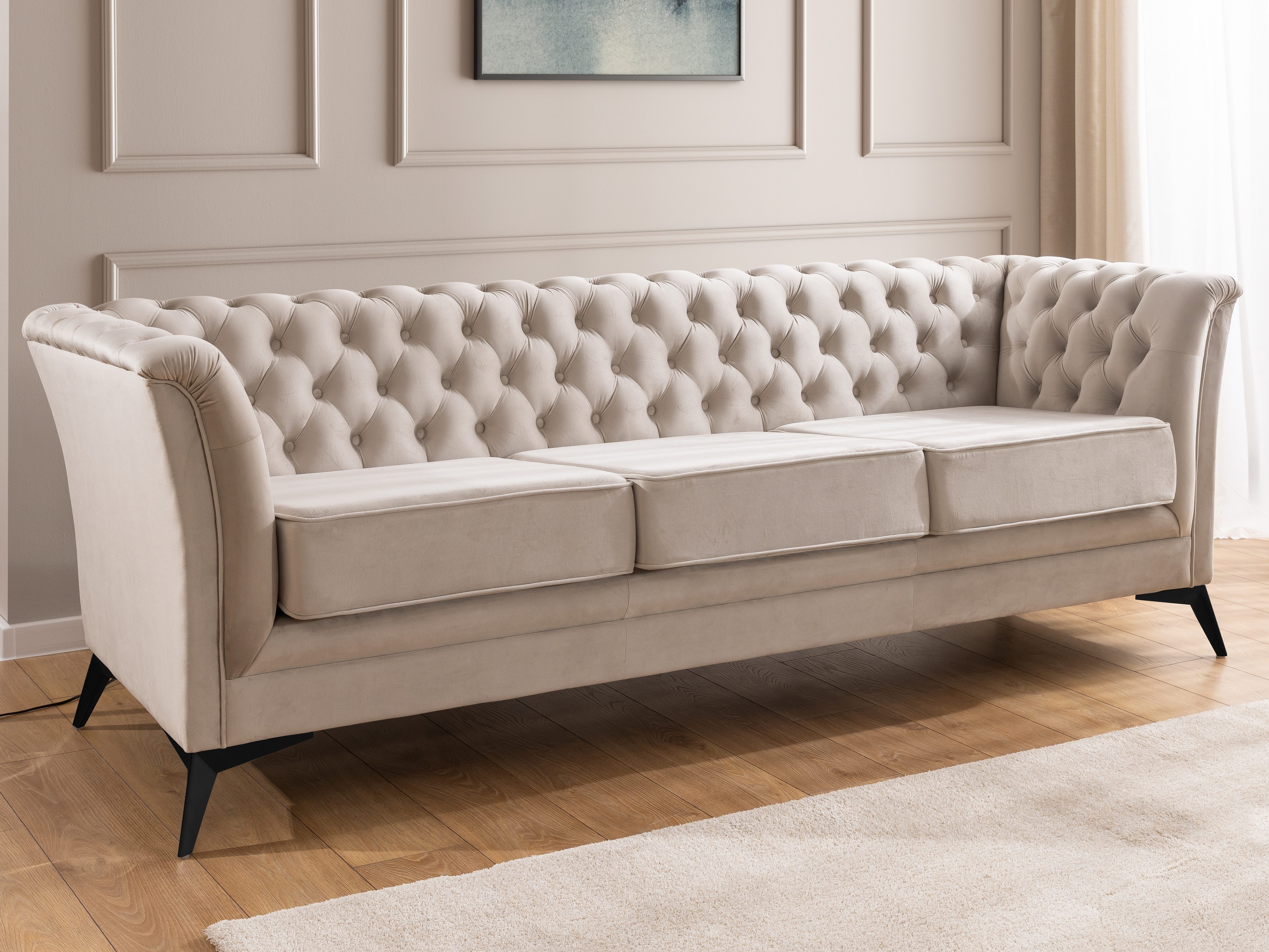 S-Style Möbel Chesterfield-Sofa Whitby, 3-Sitzer aus Samt mit goldenen, sil günstig online kaufen