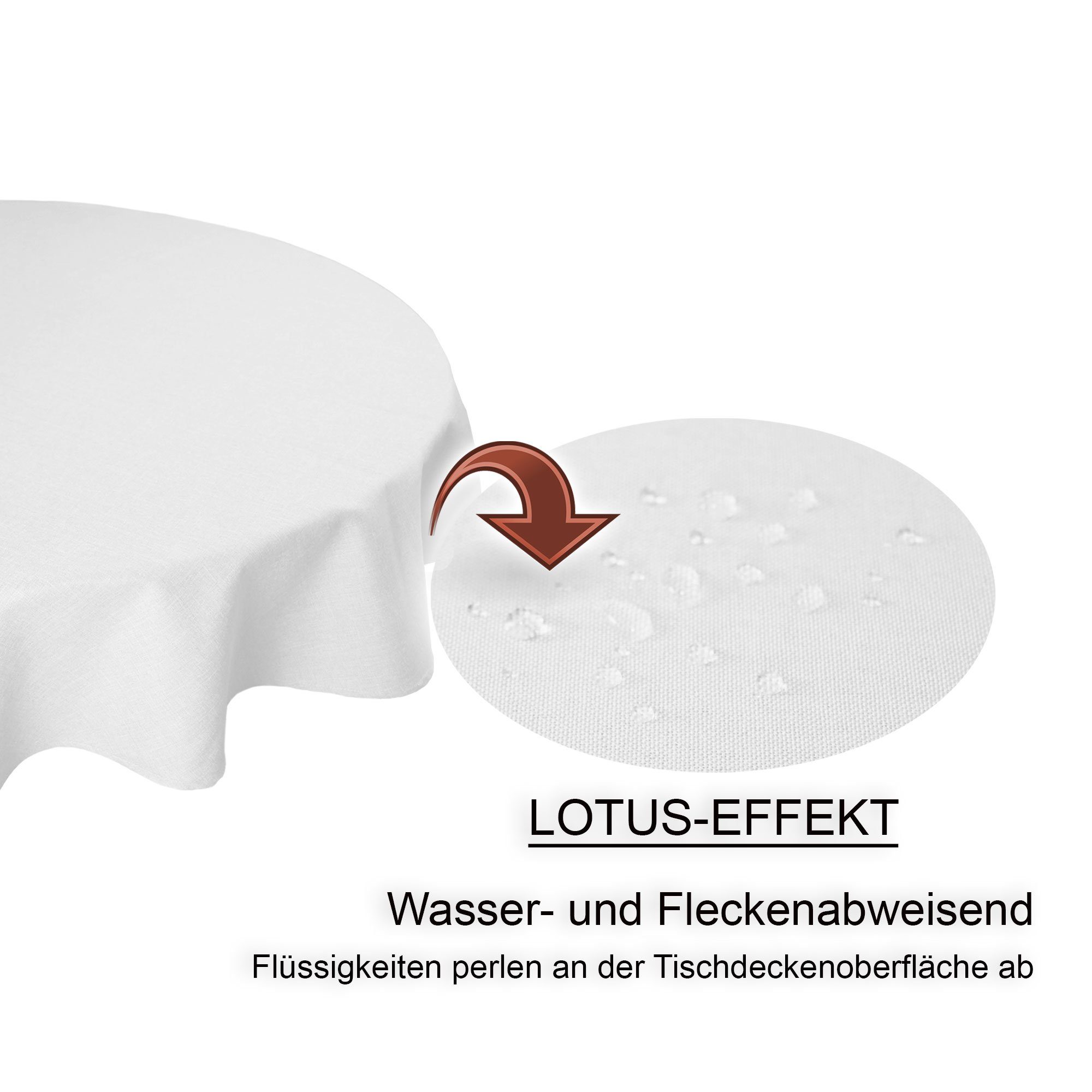 Deko rund und weiß 180 (1-tlg) Haus Ø cm Tischdecke Tischdecke beschichtet Lotus Leinenoptik wasserabweisend