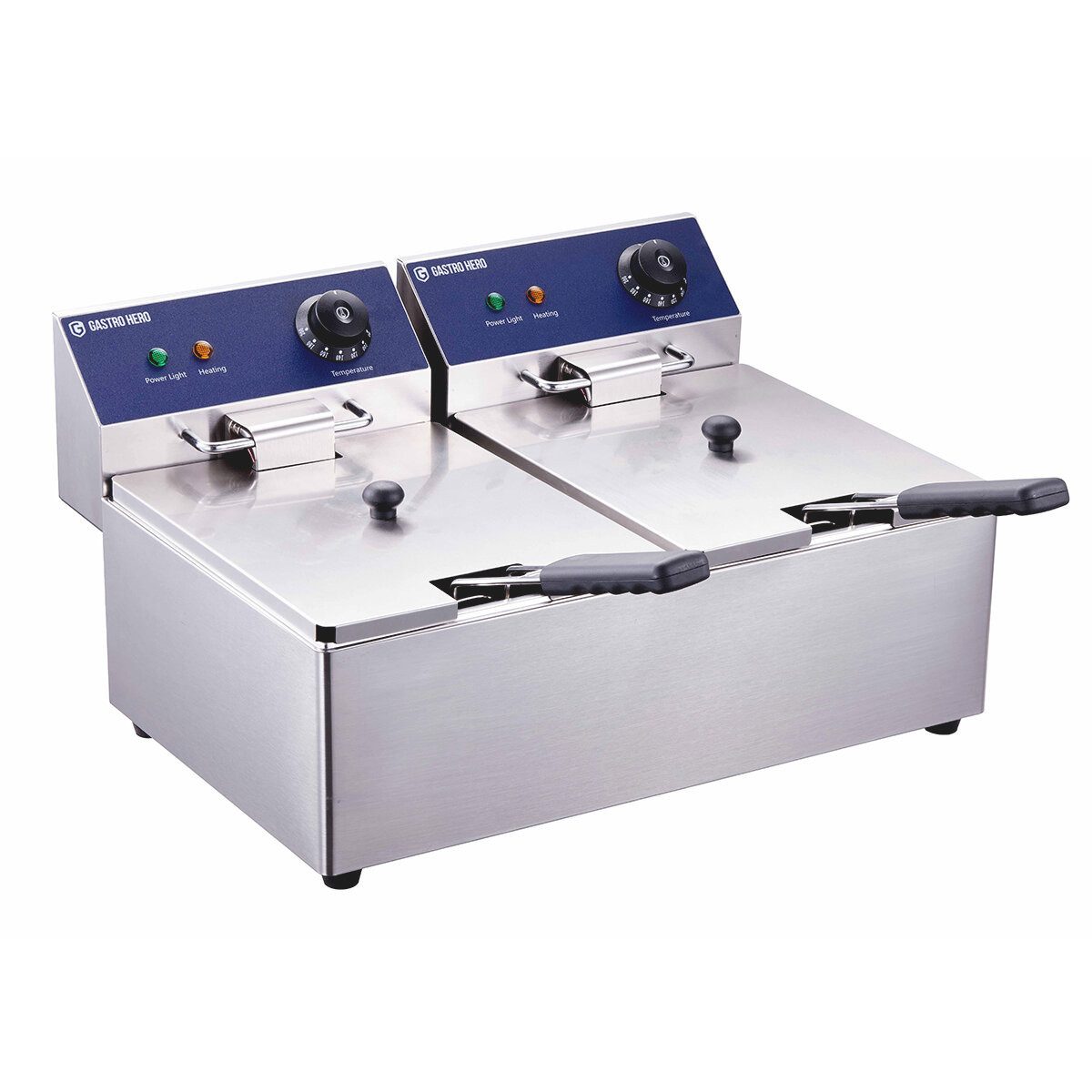 GastroHero Fritteuse Doppel Fritteuse ECO 6+6 Liter Edelstahl Tischfritteuse, 2500 W, Sicherheitsthermostat, Ölablasssystem, abnehmbare Reinigungsteile