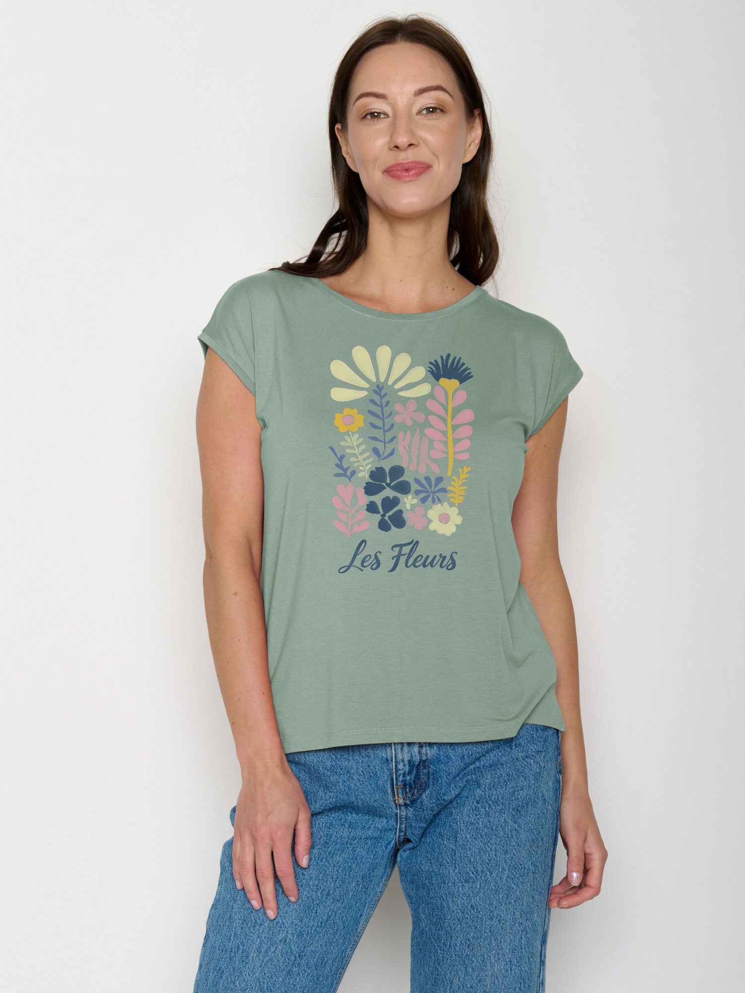 GreenBomb T-Shirt Timid Les Fleurs (1-tlg., 1) lockerer kurzer Schnitt, ohne Ärmel, weicher Fall