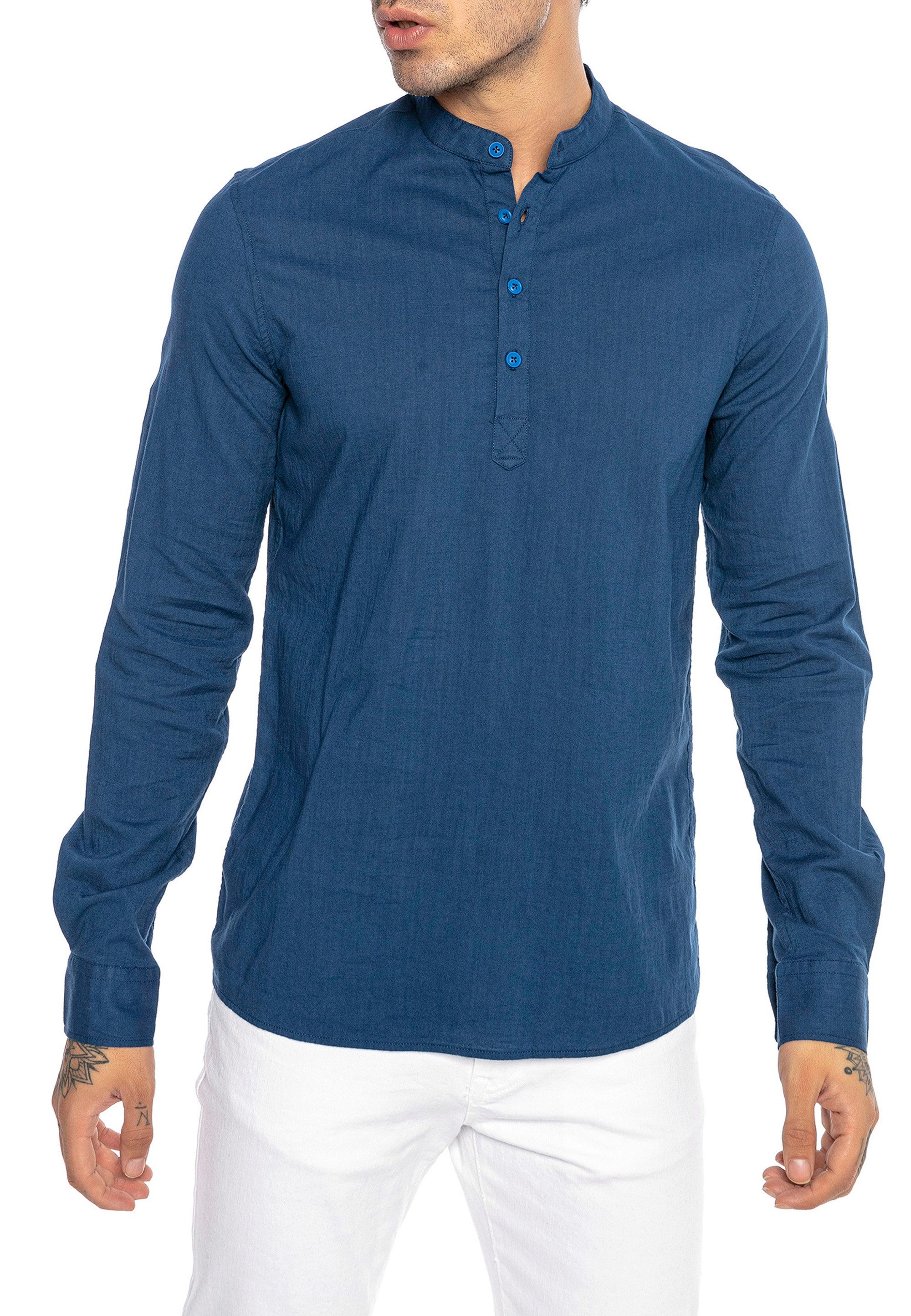 Langarmshirt mit Stehkragen – Schlupfhemd-Stil, Minimalistisches Design