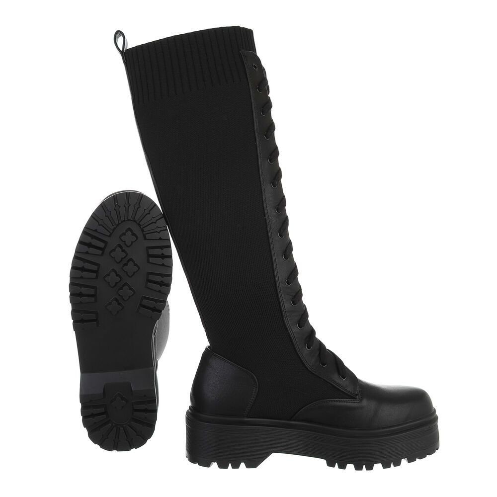 Biker Schnürstiefel Ital-Design Damen in Blockabsatz Stiefel Schnürschuhe Schwarz