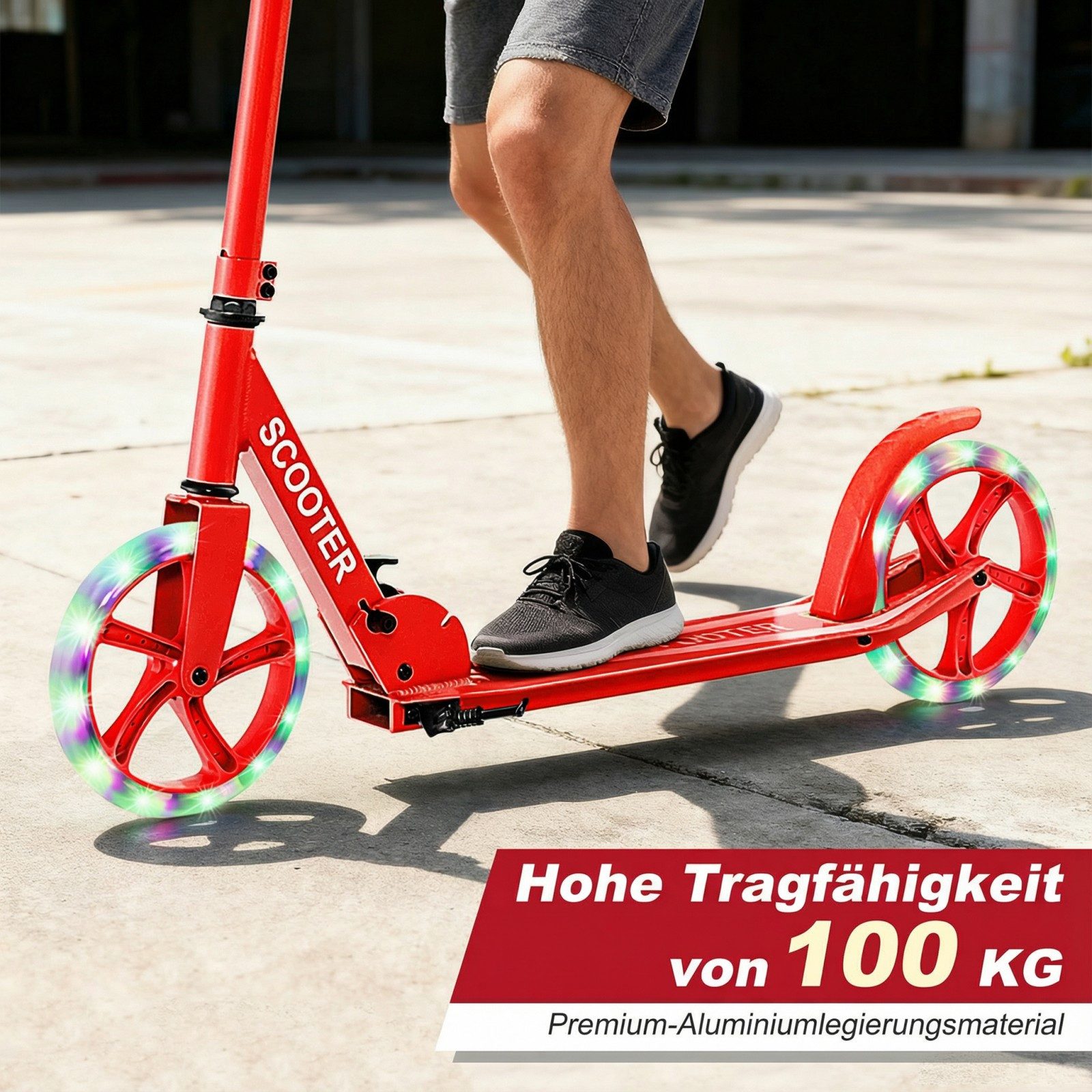COSTWAY Cityroller Tretroller, mit 2 LED Rädern, klappbar
