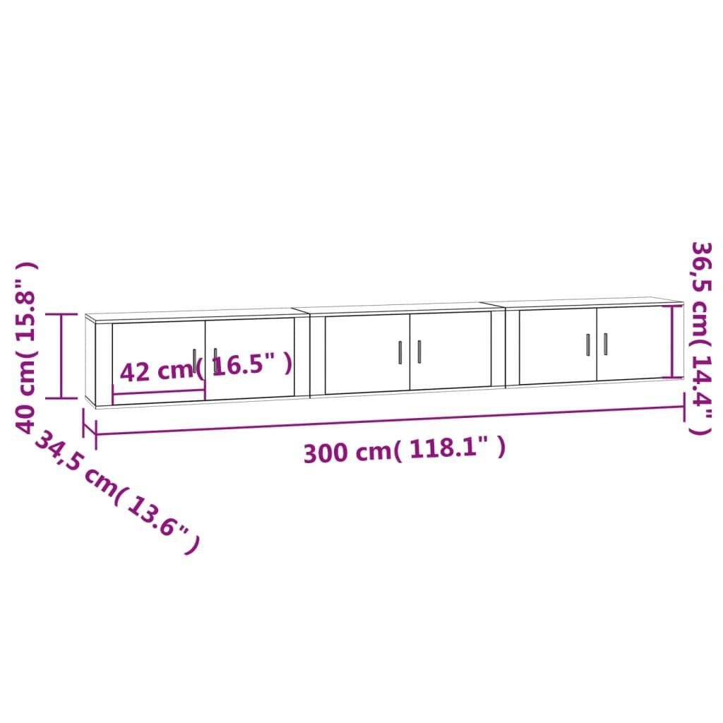 furnicato cm 3 Stk. Räuchereiche TV-Wandschränke 100x34,5x40 TV-Schrank