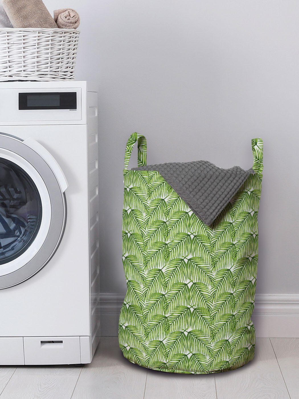 Waschsalons, Exotische Branchen Griffen Rahmen für Wäschekorb Kordelzugverschluss Wäschesäckchen mit Pflanze Abakuhaus