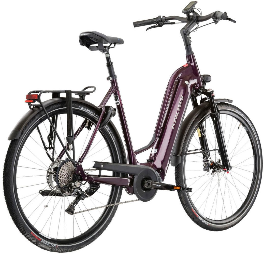Kross E-Bike Trekkingrad Trans Hybrid Prestige 630 28 Zoll lila - Shimano Mittelmotor, 11 Gang Shimano DEORE XT DI2 M8050 Schaltwerk, Kettenschaltung, Mittelmotor, 630 Wh, SHIMANO 36 V/250 W DU-E6110, Mittelmotor