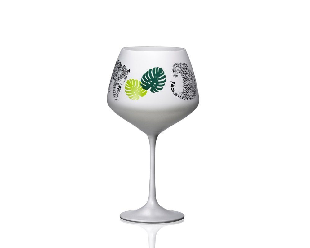 Crystalex Portweinglas Jungle Weingläser Gin & Tonic 580 ml, 2-tlg., Kristallglas, Leoparden, in schwarz matt /weiß matt, Kristallglas, 2er Set