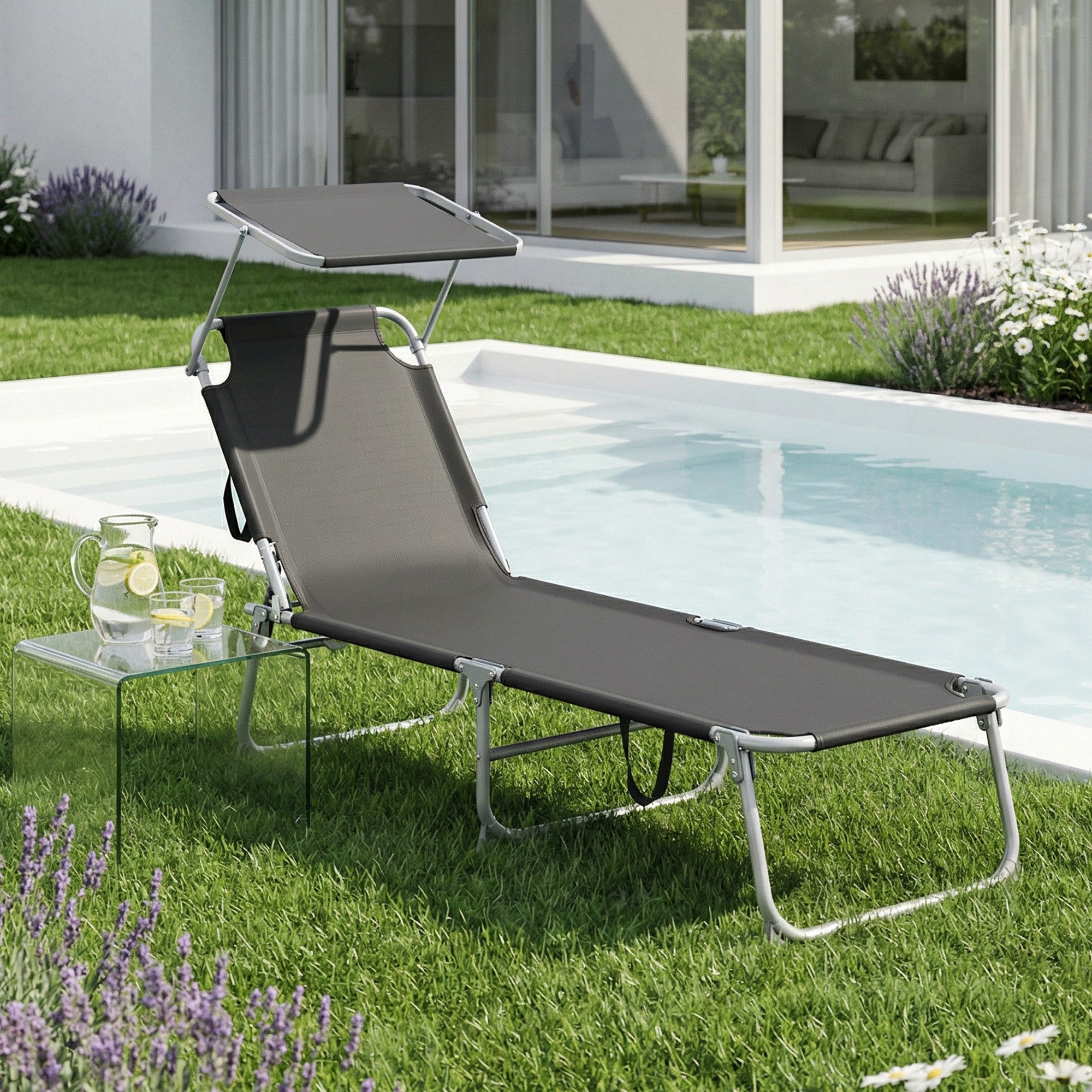 SONGMICS Gartenliege Sonnenliege klappbar, verstellbare Sonnenblende, belastbar bis 110 kg, 1 er/2 er Set