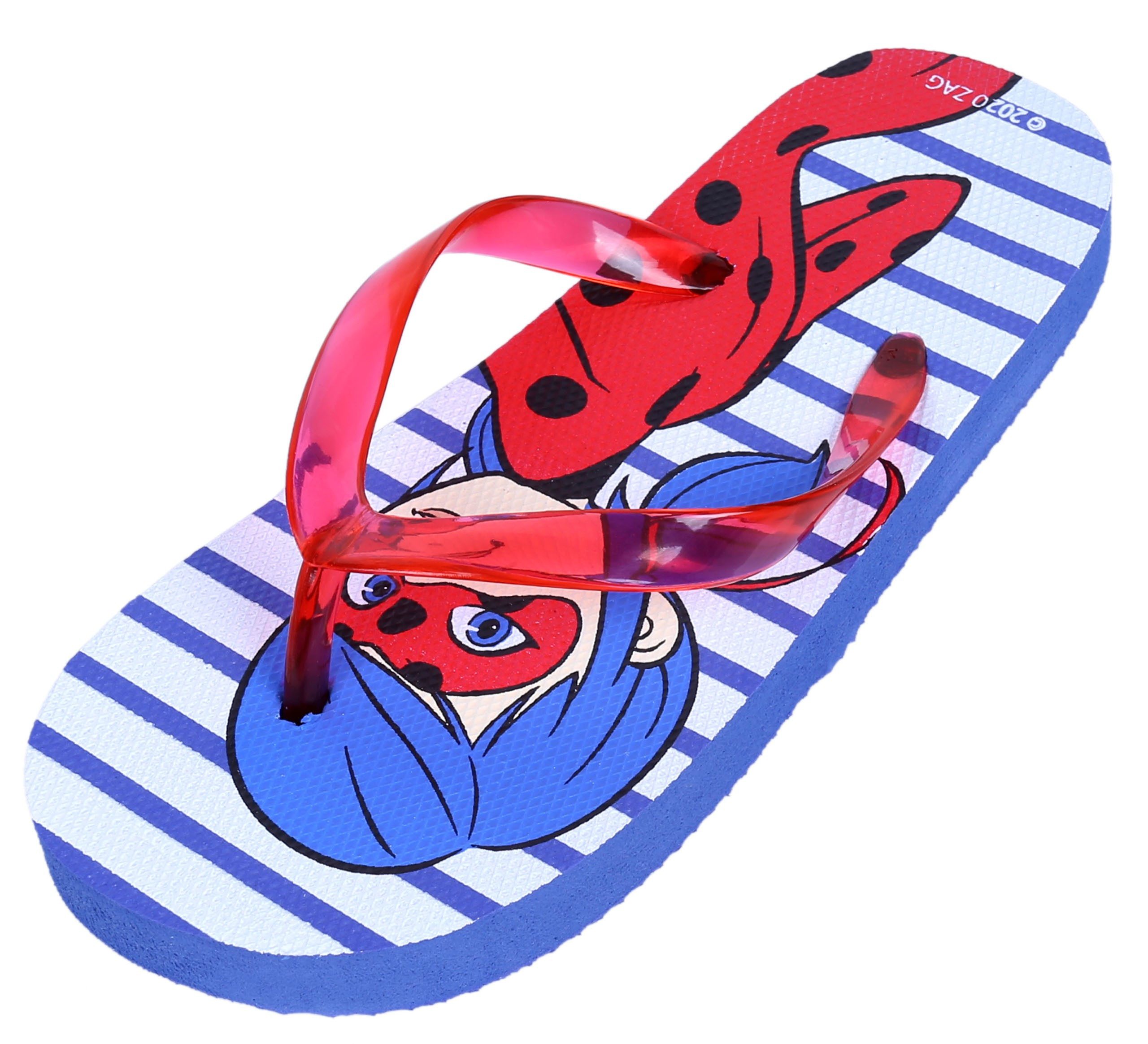 Blau-rote Flip-Flops/Badelatschen gestreift MIRACULOUS 28-29 EU / Badezehentrenner
