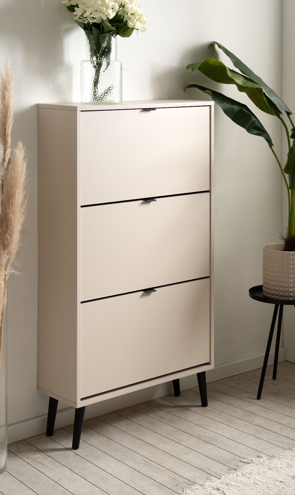 Furn.Design Schuhkipper Aldan (Schuhschrank in Samt, 70 x 125 cm), mit 3 Klappen / 6 Schuhfächer