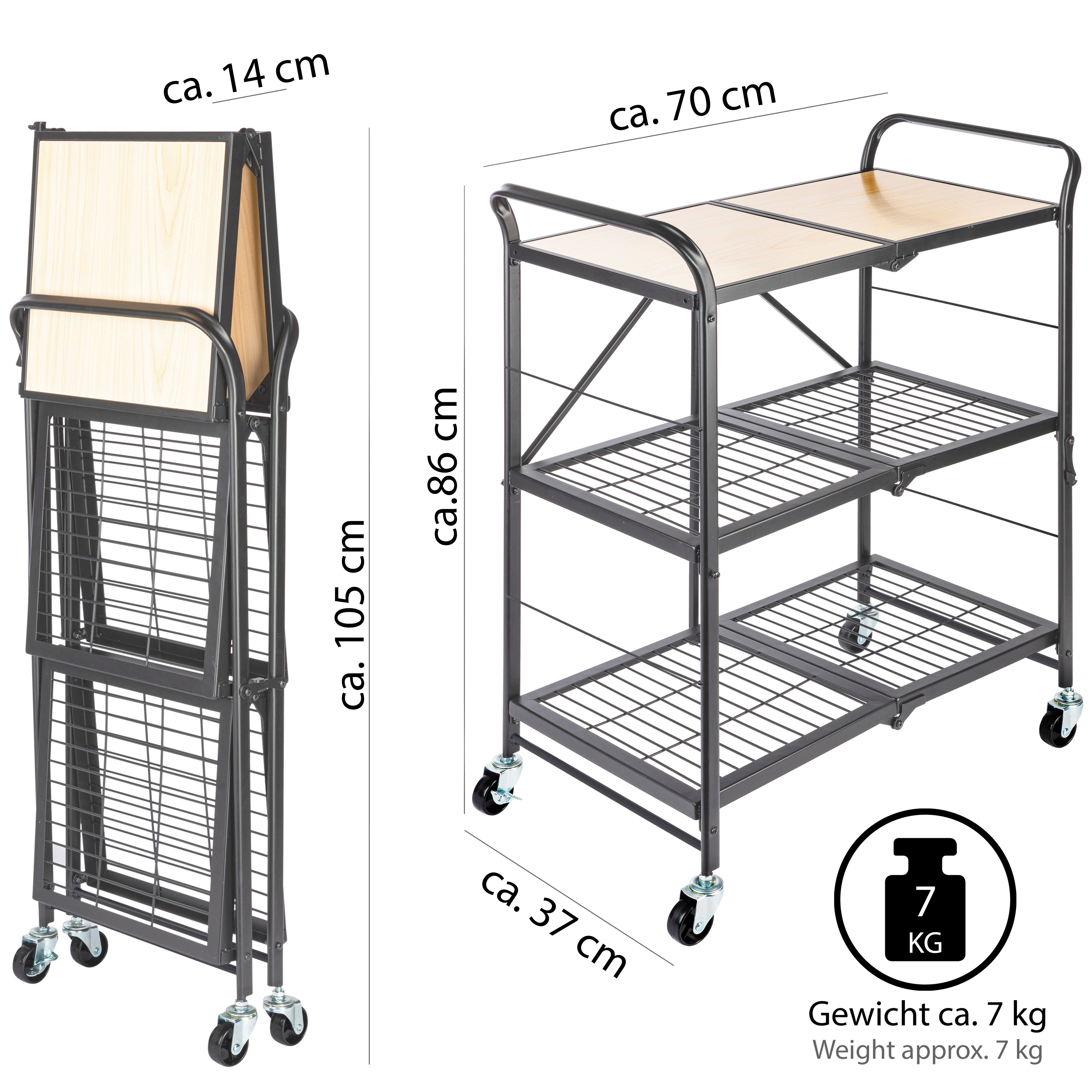 Küchenwagen ONVAYA klappbar, Küchenwagen Servierwagen, Beistellwagen Rolle/Bremse,