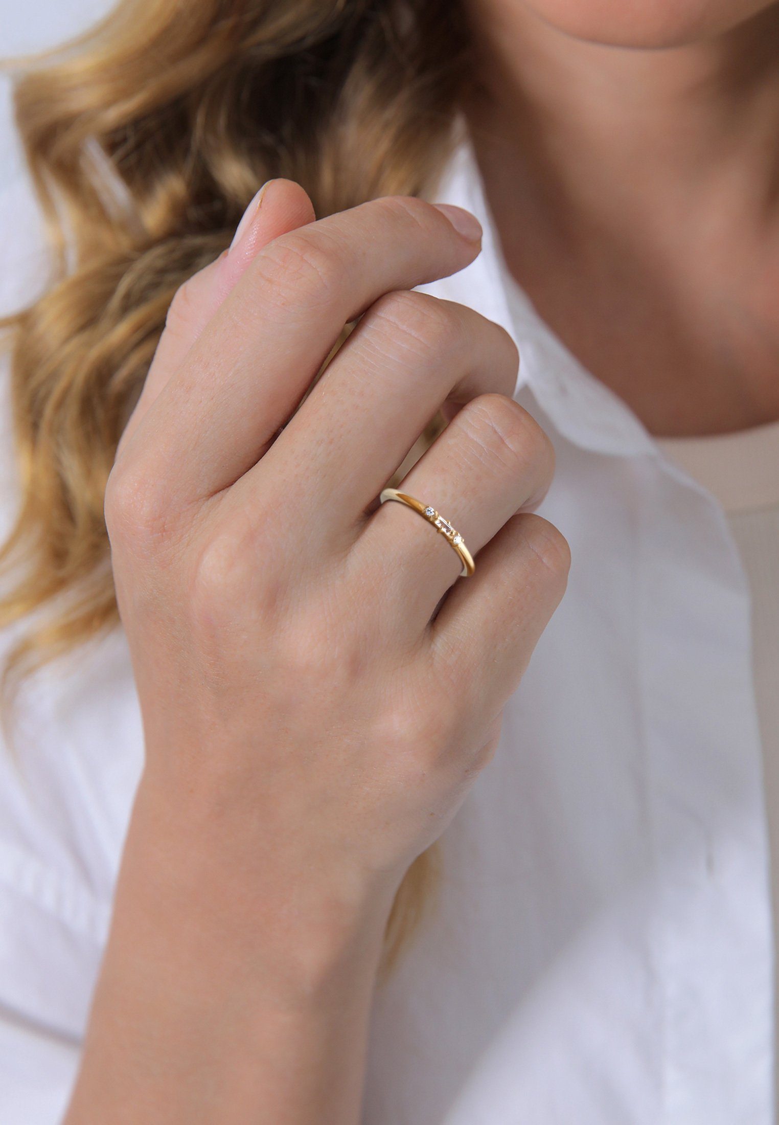 Elli DIAMONDS Fingerring Verlobungsring Diamant (0.03 ct) Rechteck 925 Silber