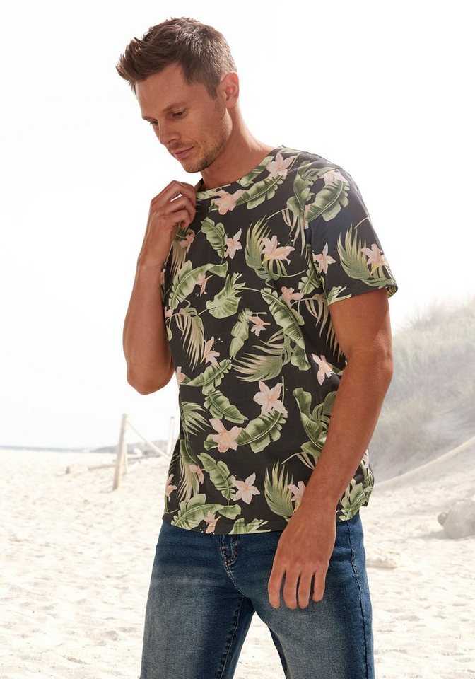 bedruckt Beachtime mit Palmenblättern T-Shirt