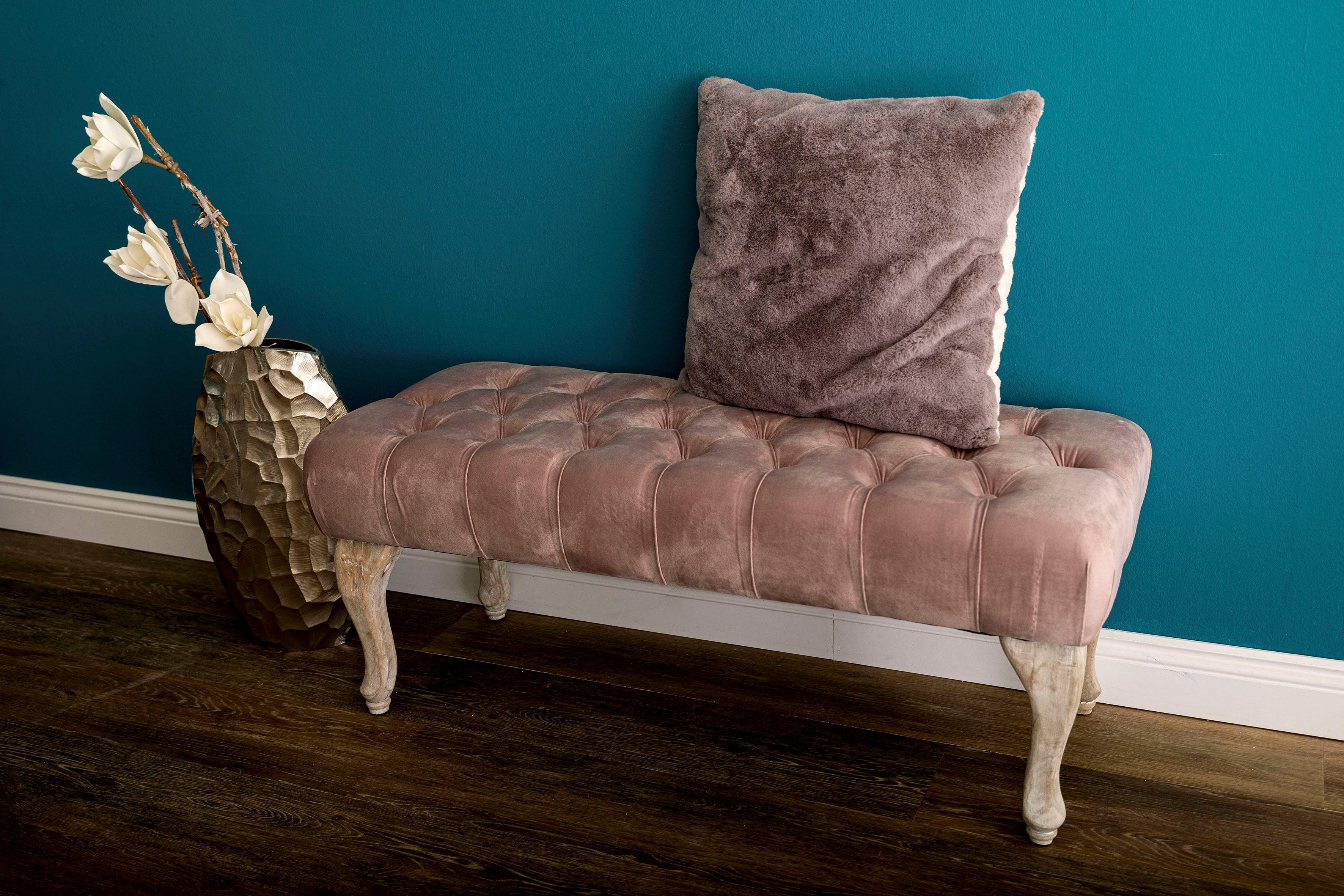 my Flair Bettbank Senna (1-St), Polsterbank mit Knopfheftung und gedrechselten Beinen