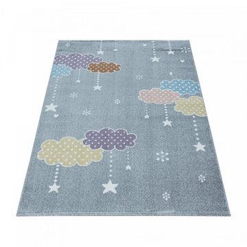 Kinderteppich, Homtex, 80 x 150 cm, Kinderteppiche, rechteckig 10 mm Kurzflor Bunte Wolken, Stern Motiv