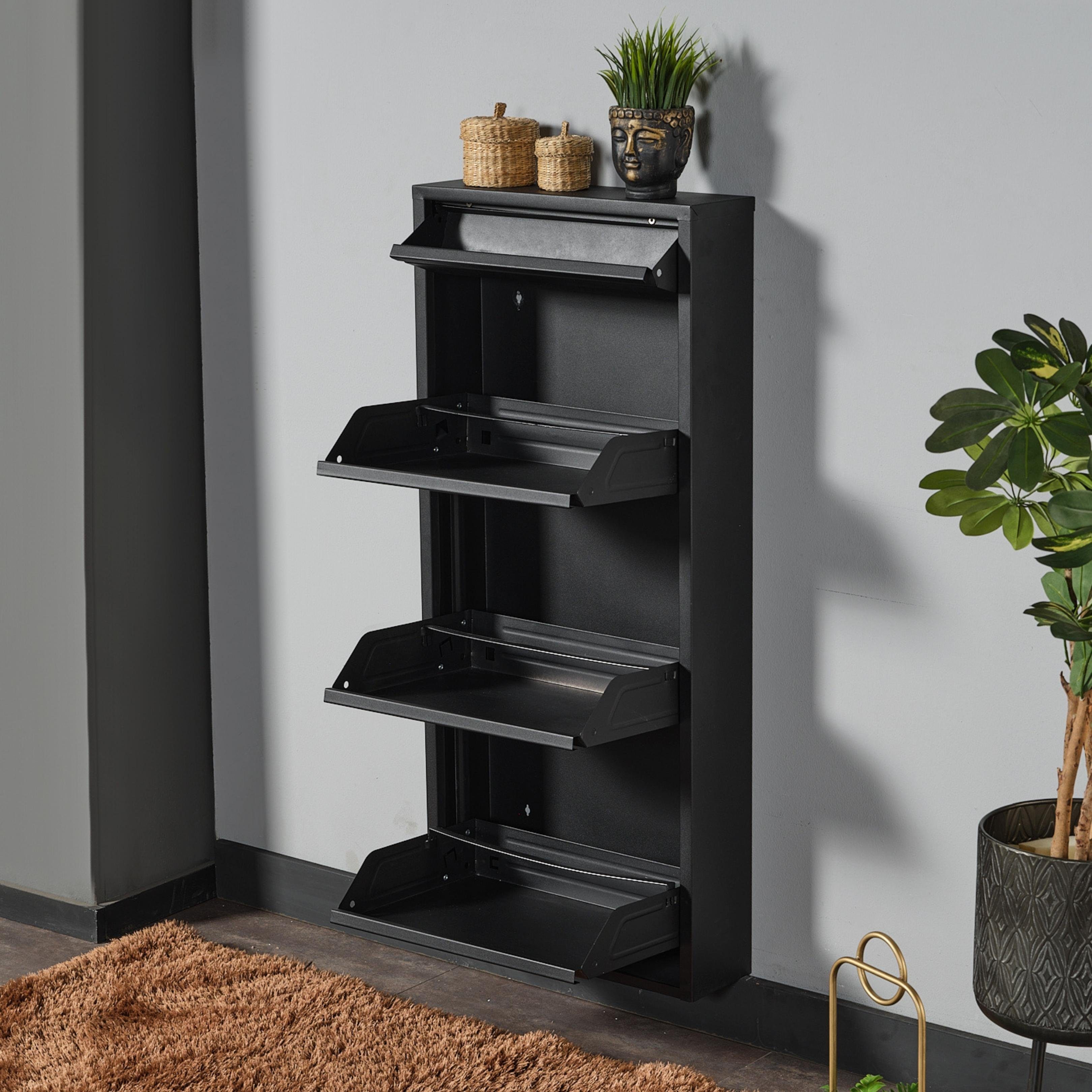 gowoll Schuhschrank Schmal Schuhregal Metall Schuhkipper mit Magnet Klappen günstig online kaufen