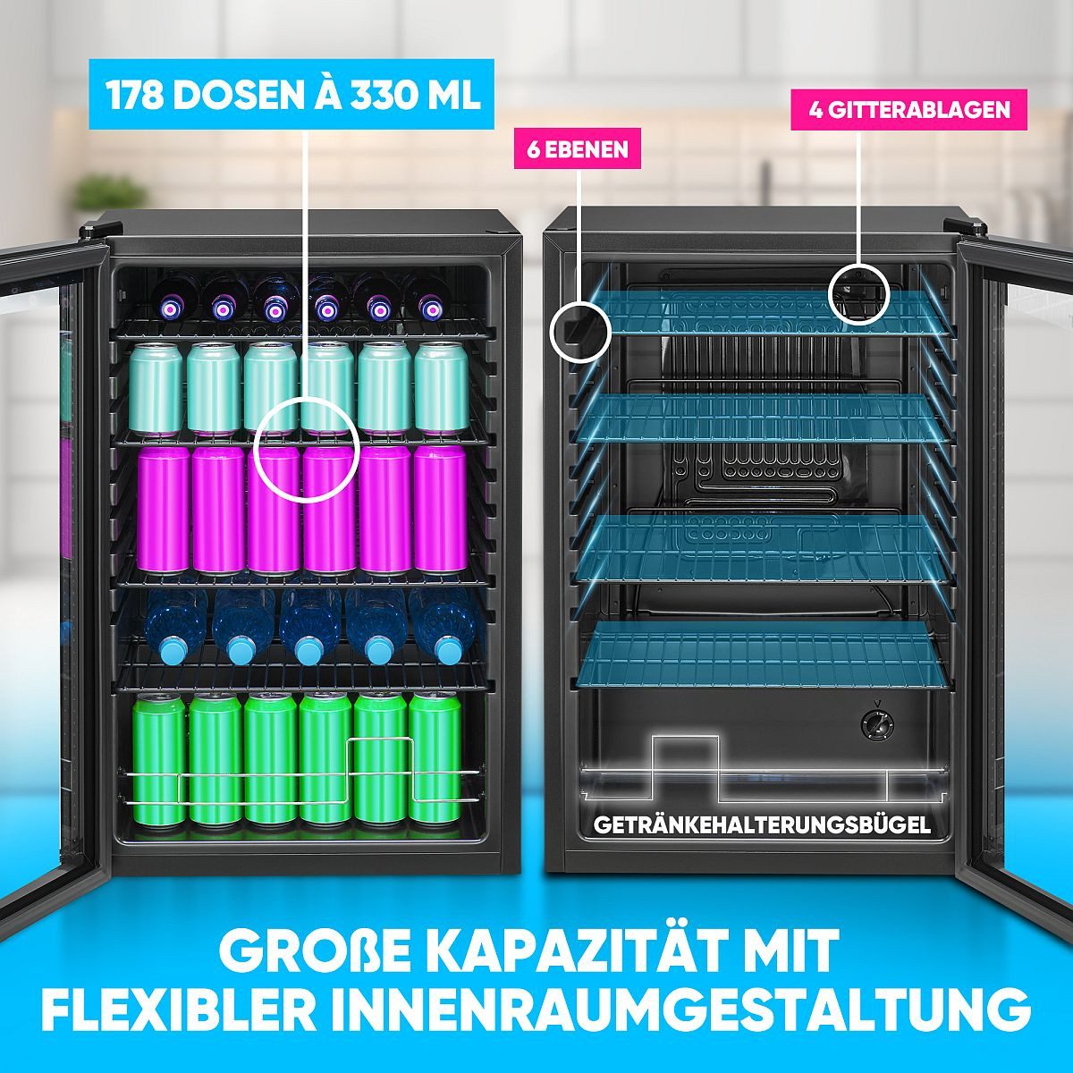 BOMANN Getränkekühlschrank KSG 7290, 84.7 cm hoch, 54 cm breit, Glastürkühlschrank - Platz für 178 Dosen