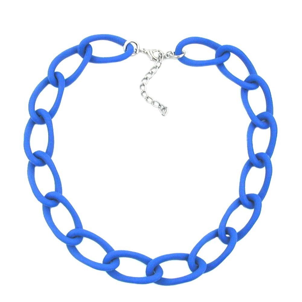 unbespielt Collier Modeschmuck Kette Weitpanzer Kunststoff jeansblau matt 45 cm, Modeschmuck für Damen