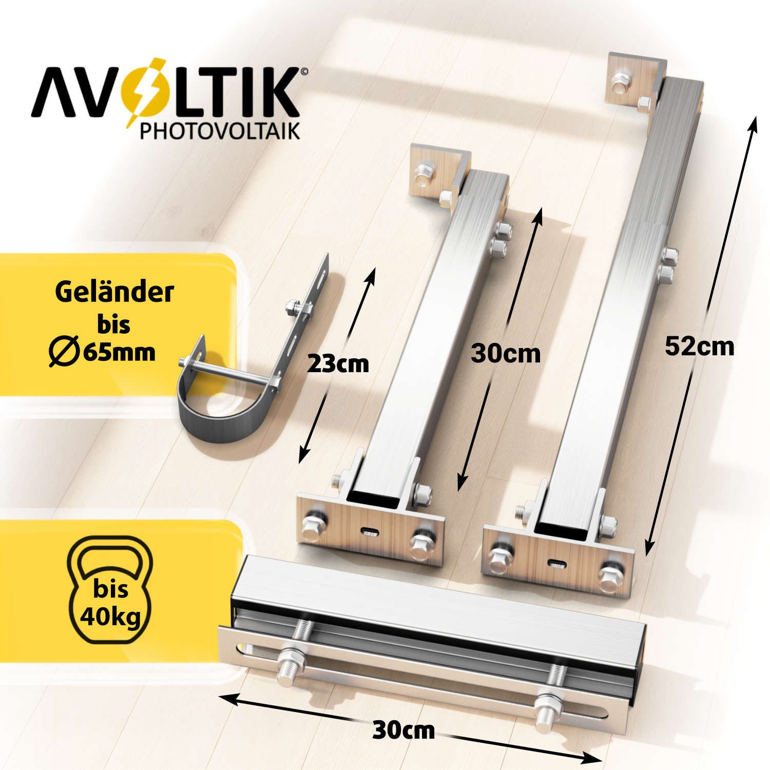 avoltik Solarmodul-Halterung Solarmodul Halterung Alu Aufständerung für Photovoltaik Winkel rund, (Balkonhalterung 1er oder 2er Set zur Auswahl, Balkonhalterung 1er oder 2er Set zur Auswahl, Farbe silber)