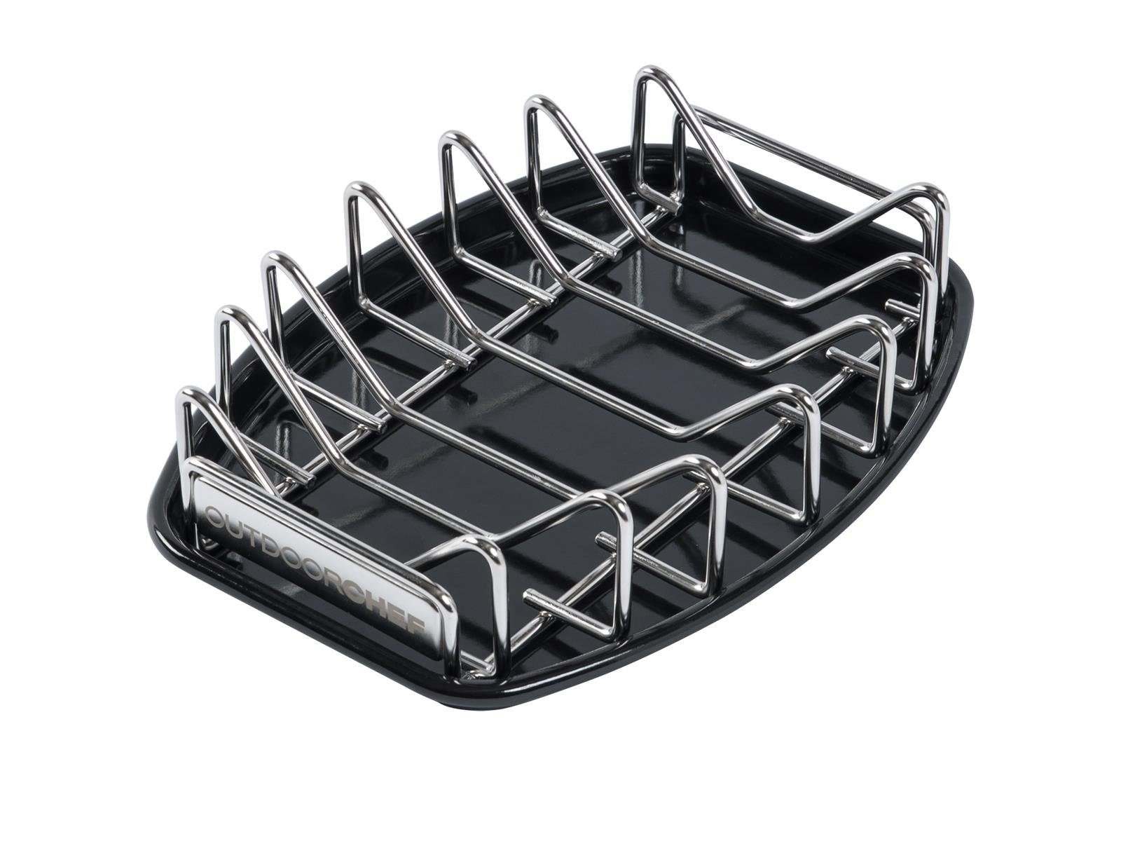 Sparerib-Halter Universal-Rack, Grillguthalter für Spare Ribs, Gemüse (Set, 2-St), Edelstahl Halter mit emailiertem Tray