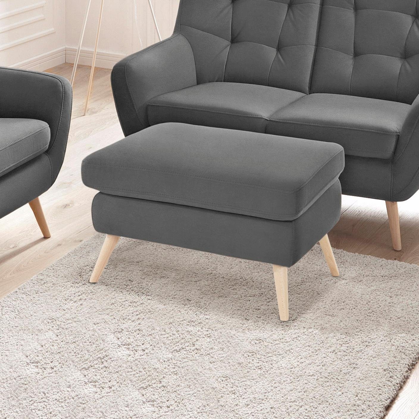 Hocker Scandi bequem und elegant mit hohem Holzfuß