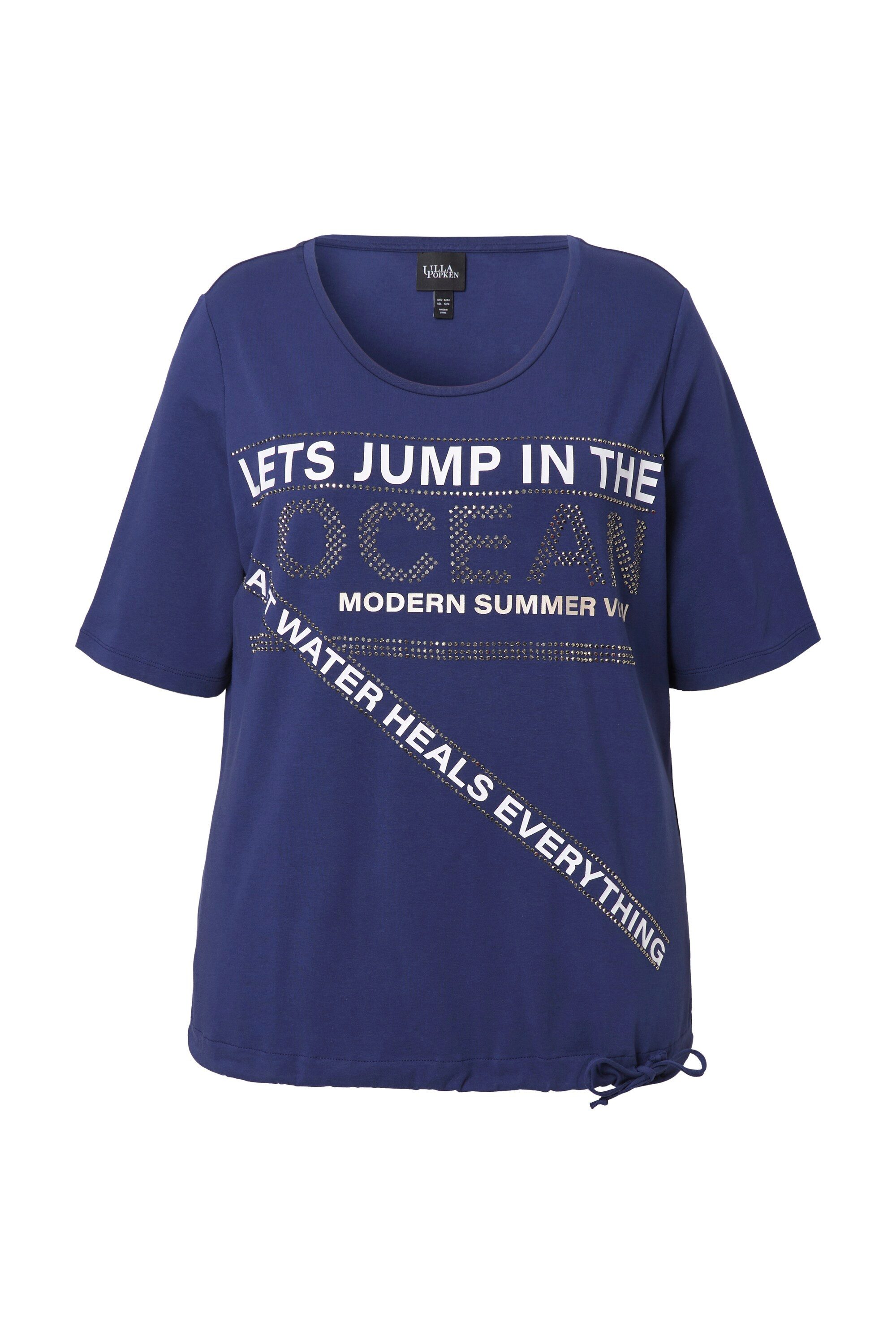 Ulla Popken T-Shirt T-Shirt Schriftmotiv Rundhals Halbarm Saumband günstig online kaufen