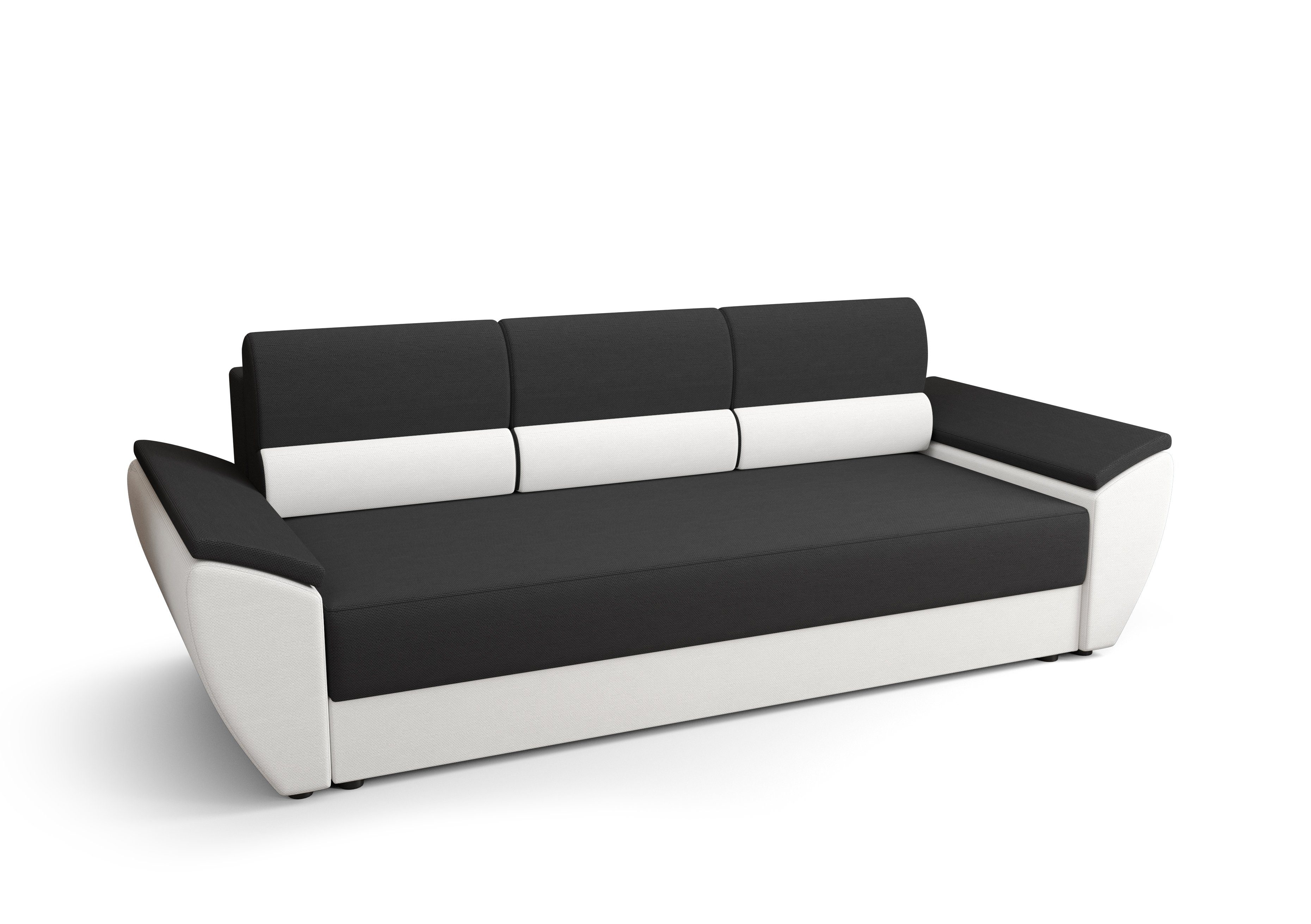 Bettkasten BIS mit Schlafsofa, COUCH 240cm Sofa Schwarz+Weiß pressiode Schlaffunktion REBI und