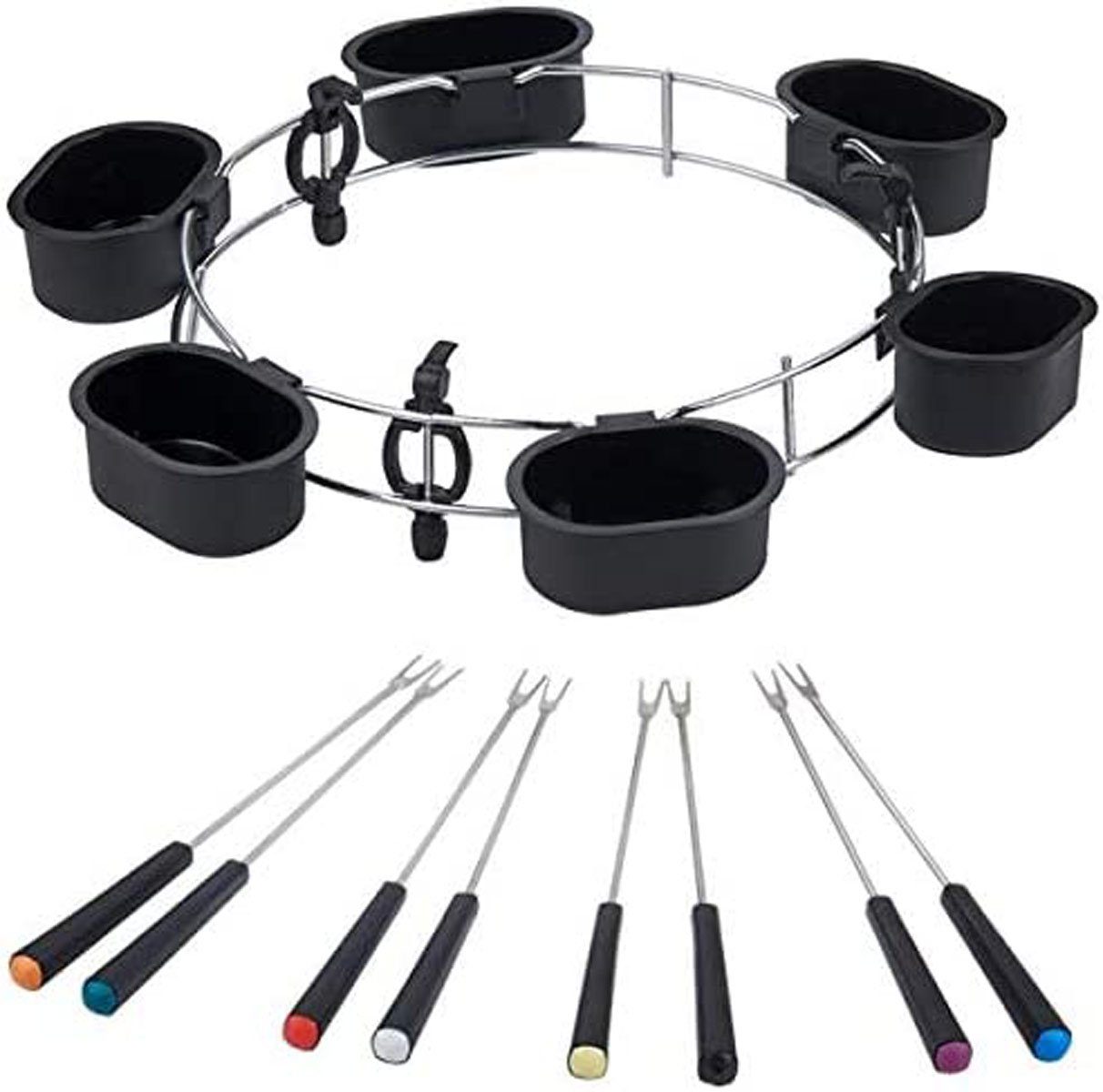 MELISSA Raclette und Fondue-Set 16310230 Elektro-Fondue mit praktischem Drehring mit 6 Saucenbechern, 1200 W