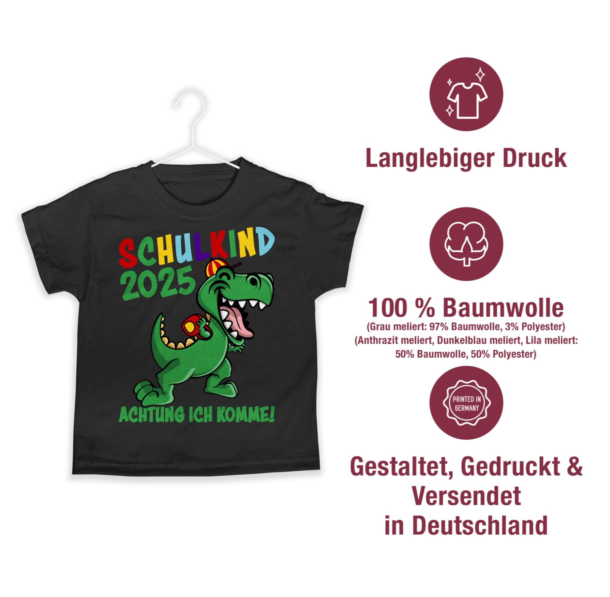 Shirtracer T-Shirt Schulkind 2025 Achtung ich komme! - bunt (1-tlg) Einschulung Junge Schulanfang Geschenke