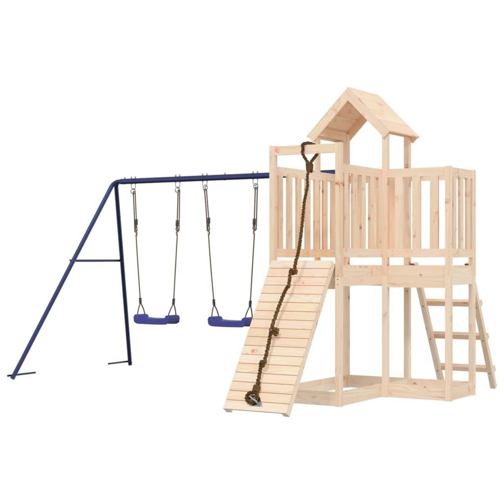 Spielhaus Spielturm mit Schaukeln und Kletterwand Kiefer Massivholz vidaXL
